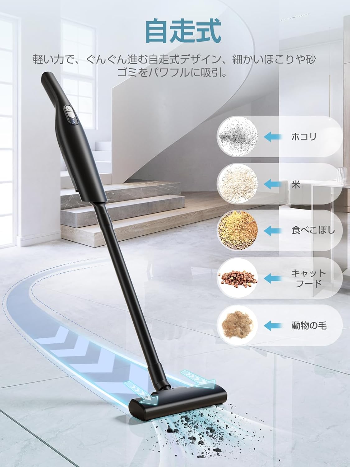 コードレスクリーナー 12000Pa超強力吸引 ハンディスティック型 2way多重濾過 HEPAフィルター 自走式 LEDライト付【2024新登場】