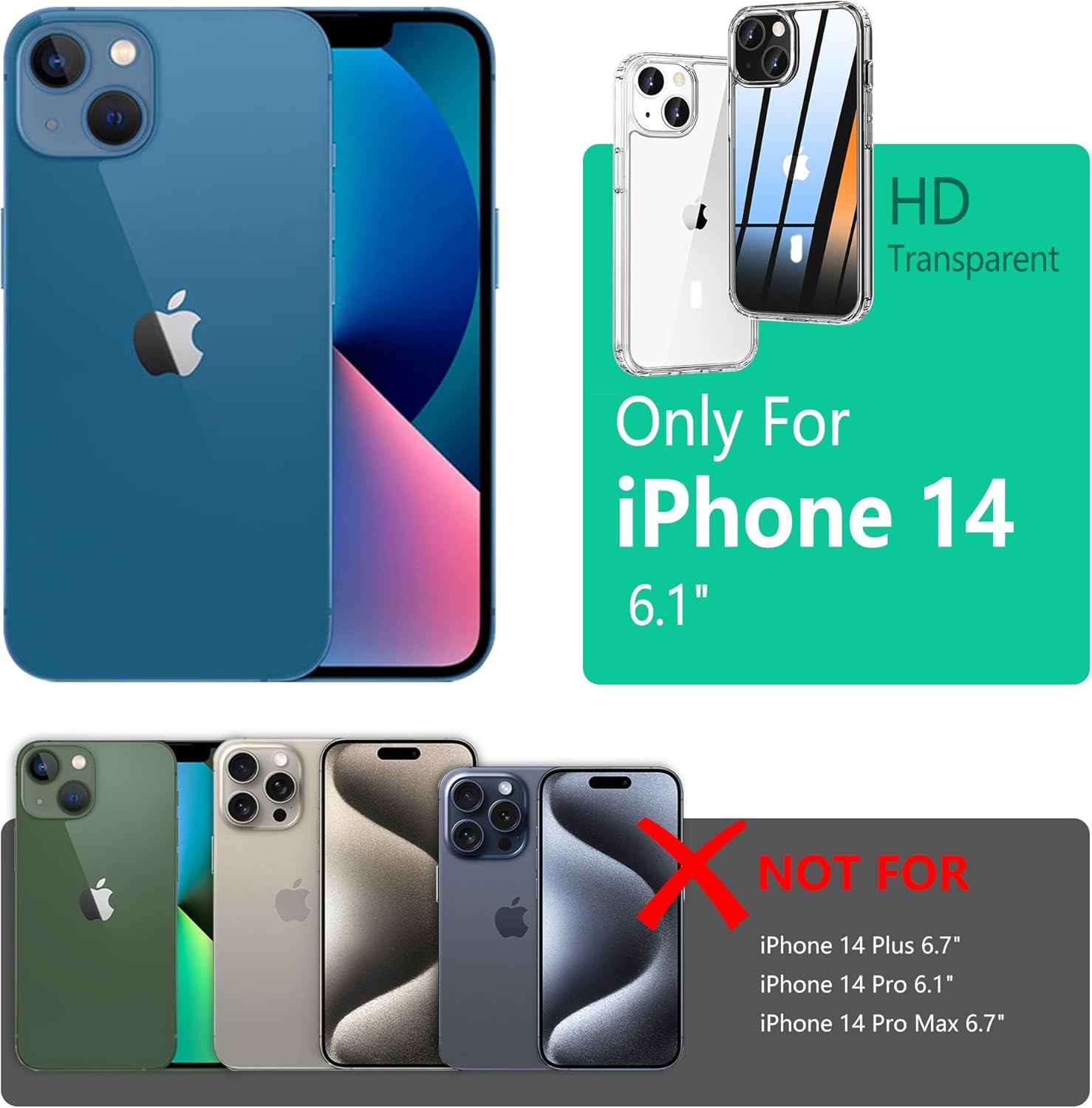 iPhone14用 米軍MIL規格 超耐衝撃ハードケース 高靭性PC＋TPUバンパー クリスタルクリア