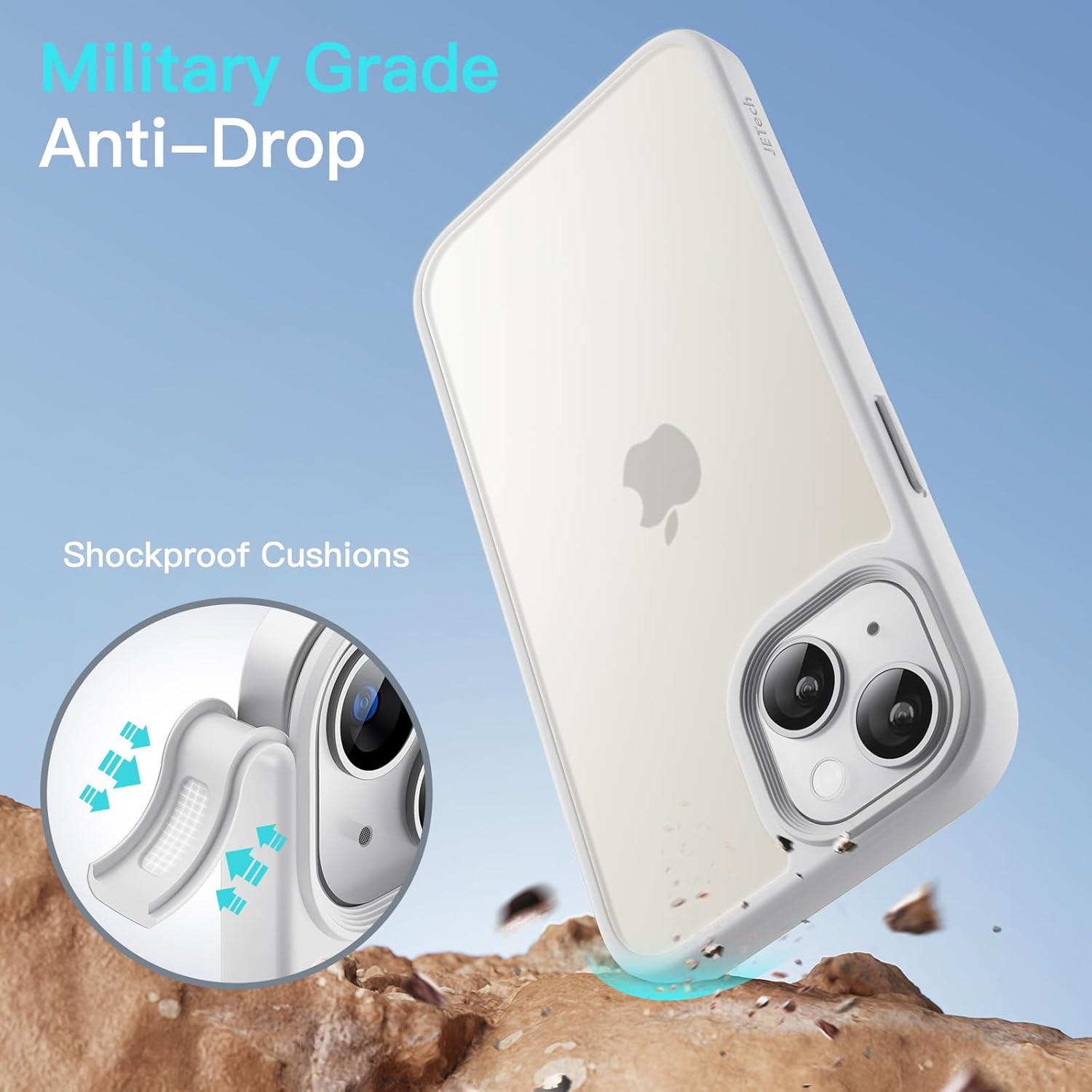 iPhone 14用耐衝撃性マットケース 半透明指紋防止カバー (スターライト)