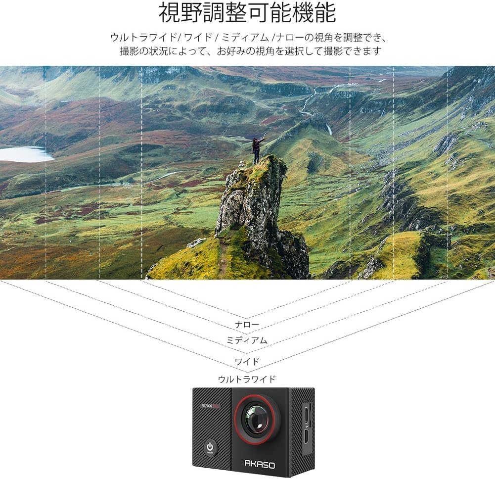 4K対応 AKASO EK7000 Pro アクションカメラ - 2000万画素・手ブレ補正・防水40m・リモコン付き・WIFI搭載・豊富なアクセサリー
