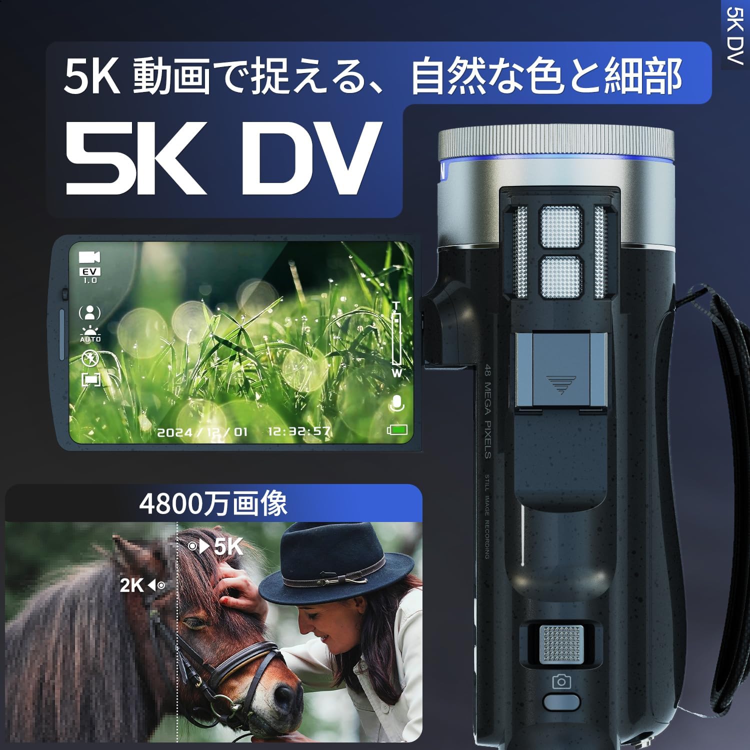 超軽量4800万画素ビデオカメラWiFi機能・16倍ズーム・手ぶれ補正【運動会・入学式向け】