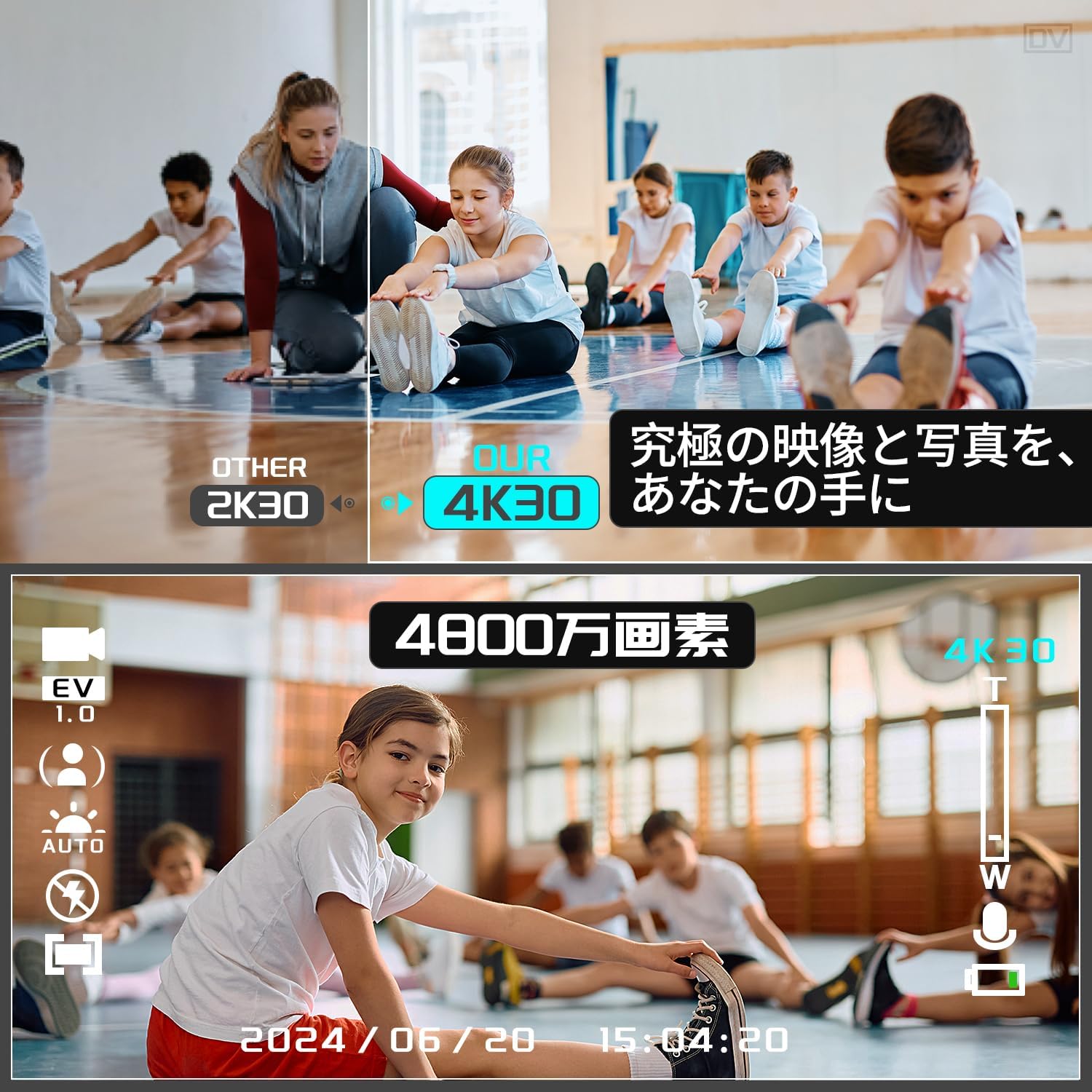 4K 4800万画素 Vlogカメラ WiFi機能・16倍ズーム・手ぶれ補正・32GBカード&バッテリー2個付属【運動会/入学式用】
