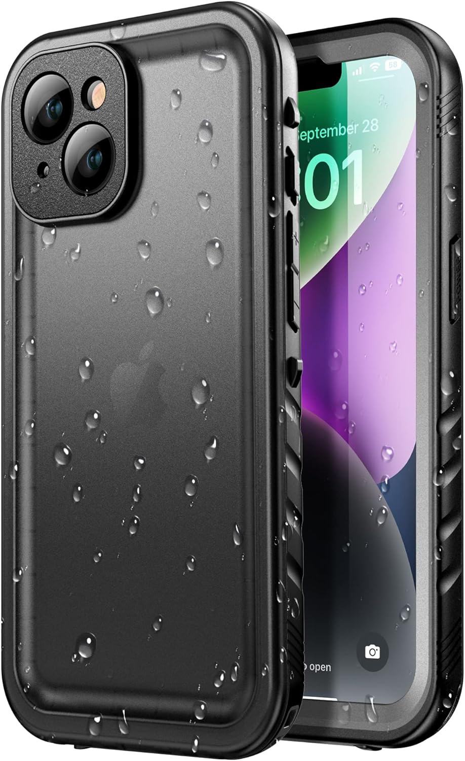 iPhone 14用 IP68完全防水ケース ストラップ付き 超薄型 ブラック
