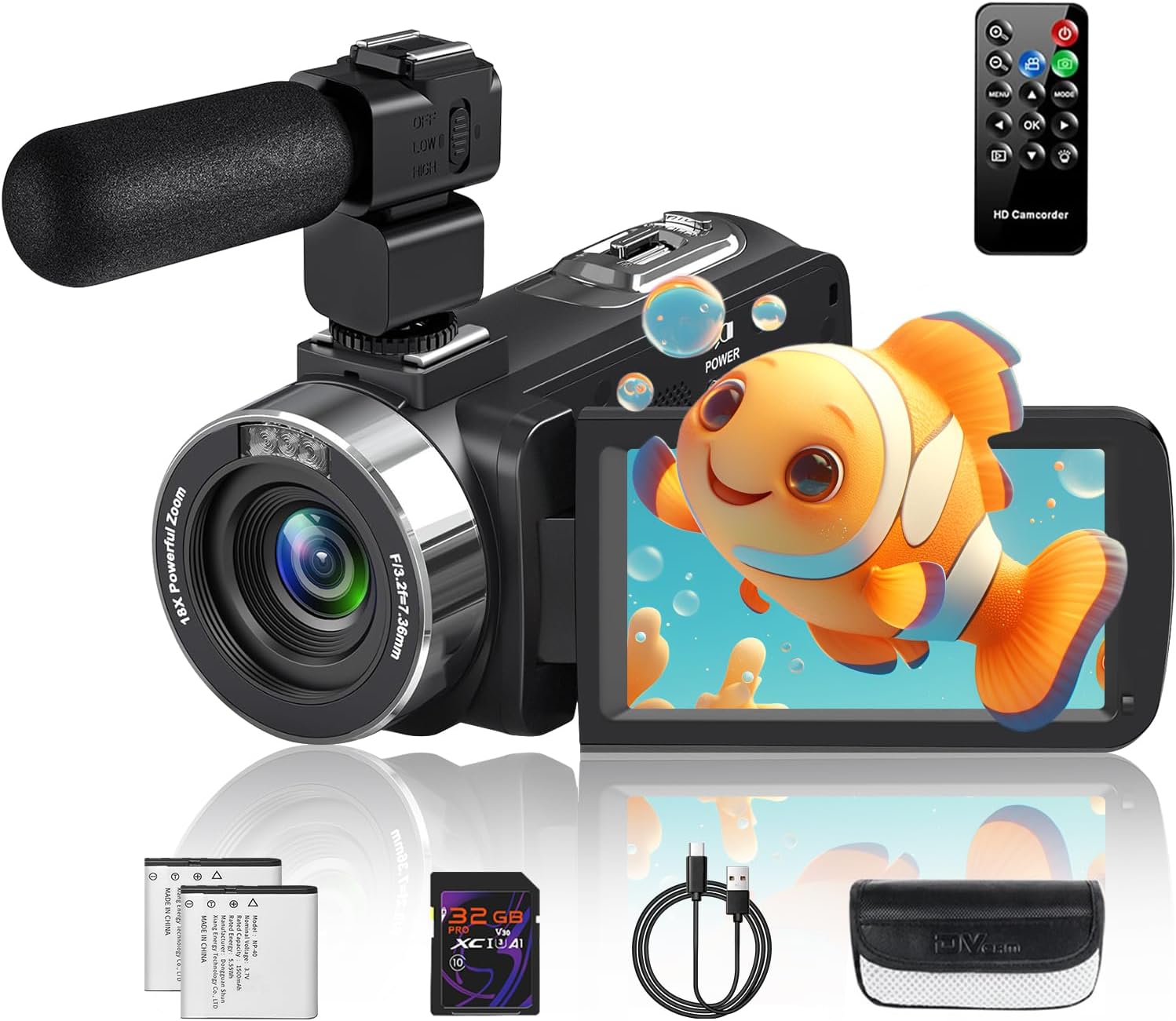4K動画対応Vlogカメラ - 4400万画素、270°回転、18倍デジタルズーム、IR暗視、LEDフィルライト、リモコン付き、32GB SDカードとマイク付属