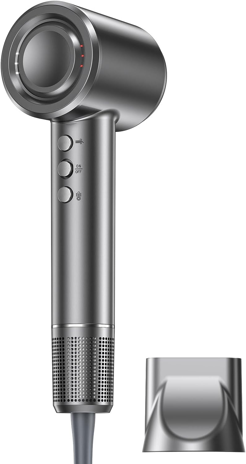 2025進化モデル 大風量・高速ドライヤー 2億高濃度マイナスイオン 静電気抑制・温度制御機能搭載【静音・旅行・家庭用】（グレー）