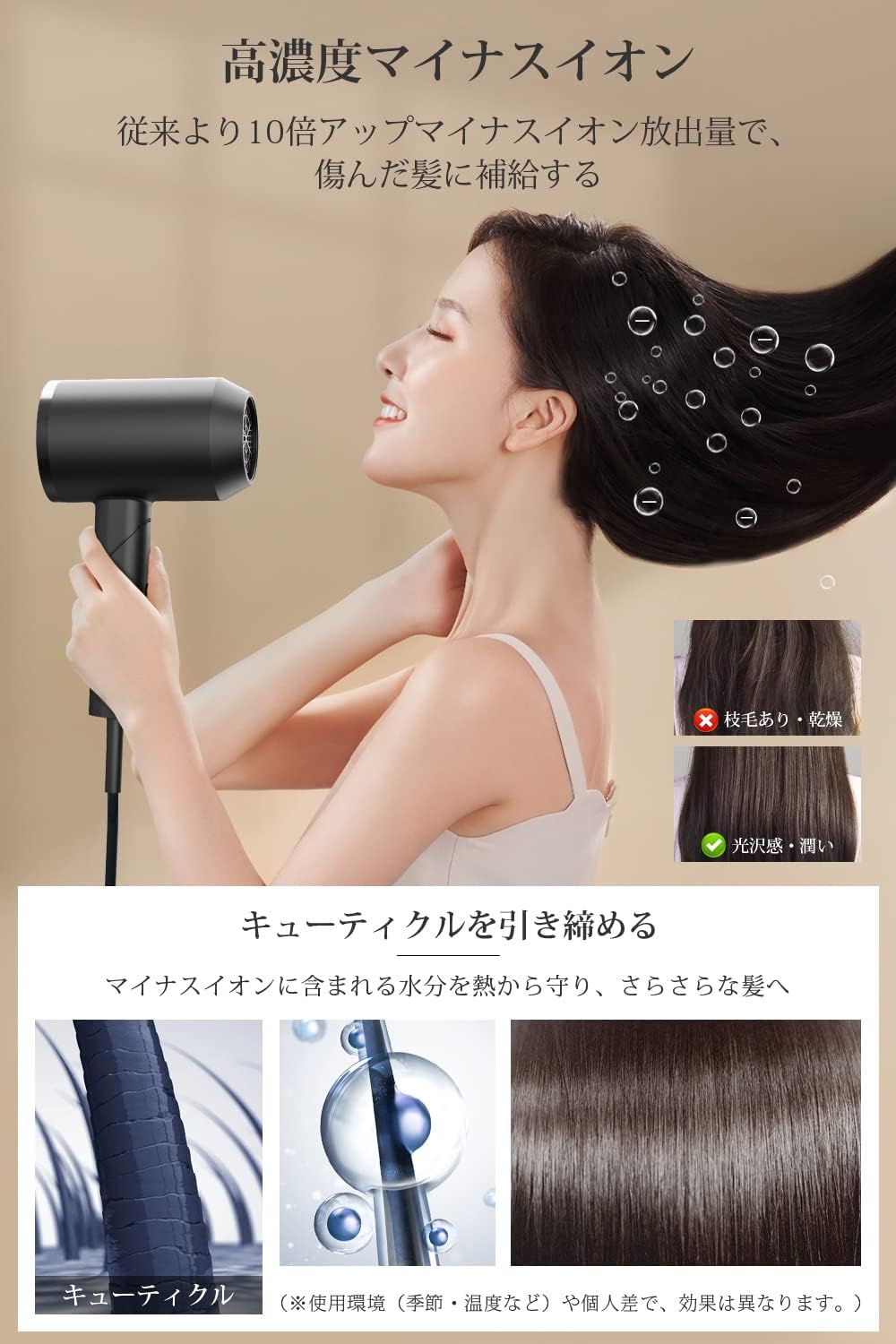速乾革命 ヘアドライヤー 1500W 高濃度マイナスイオン 折り畳み式 軽量プロ仕様