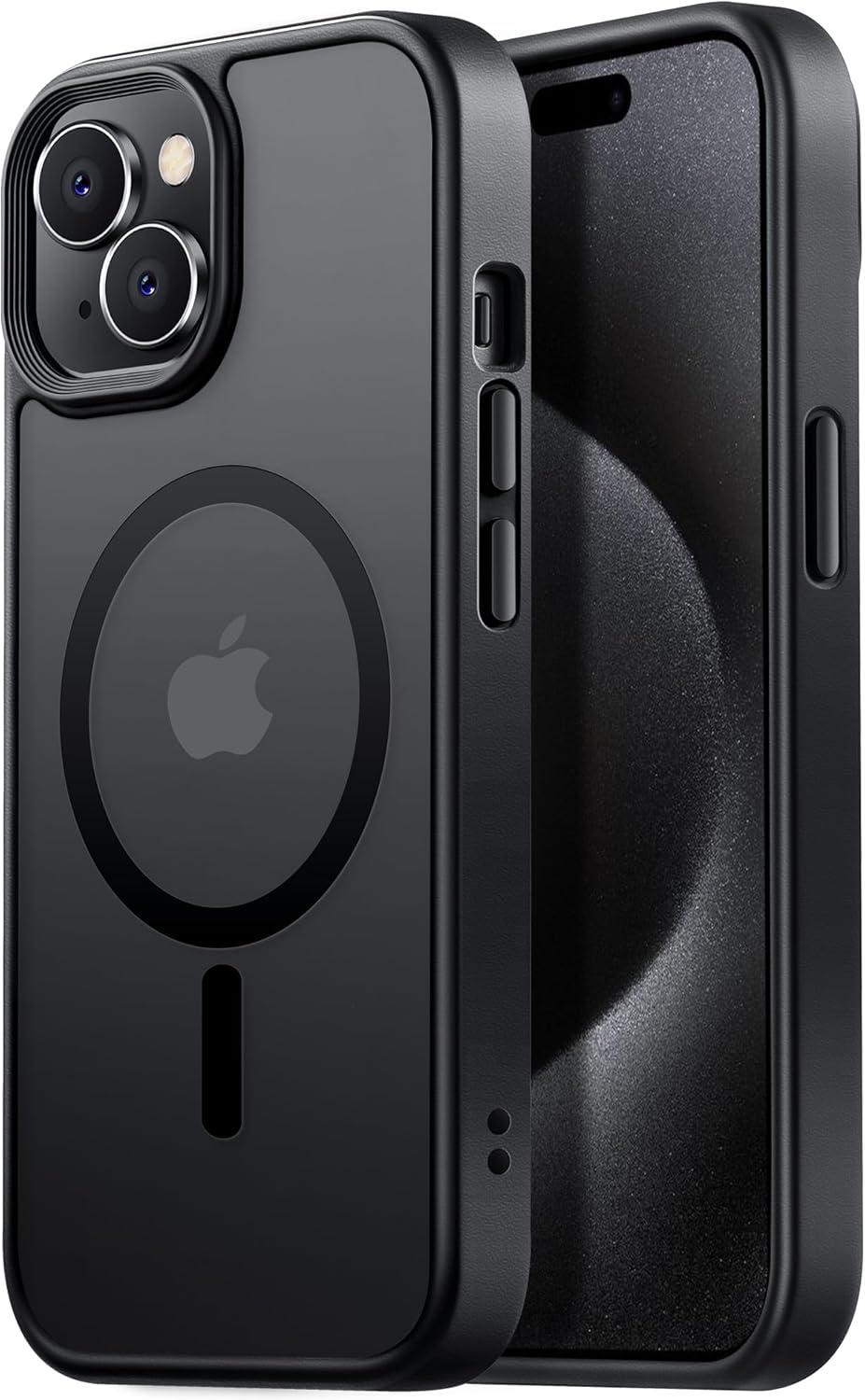 MagSafe対応iPhone 15ケース 半透明・耐衝撃・ワイヤレス充電 ブラック