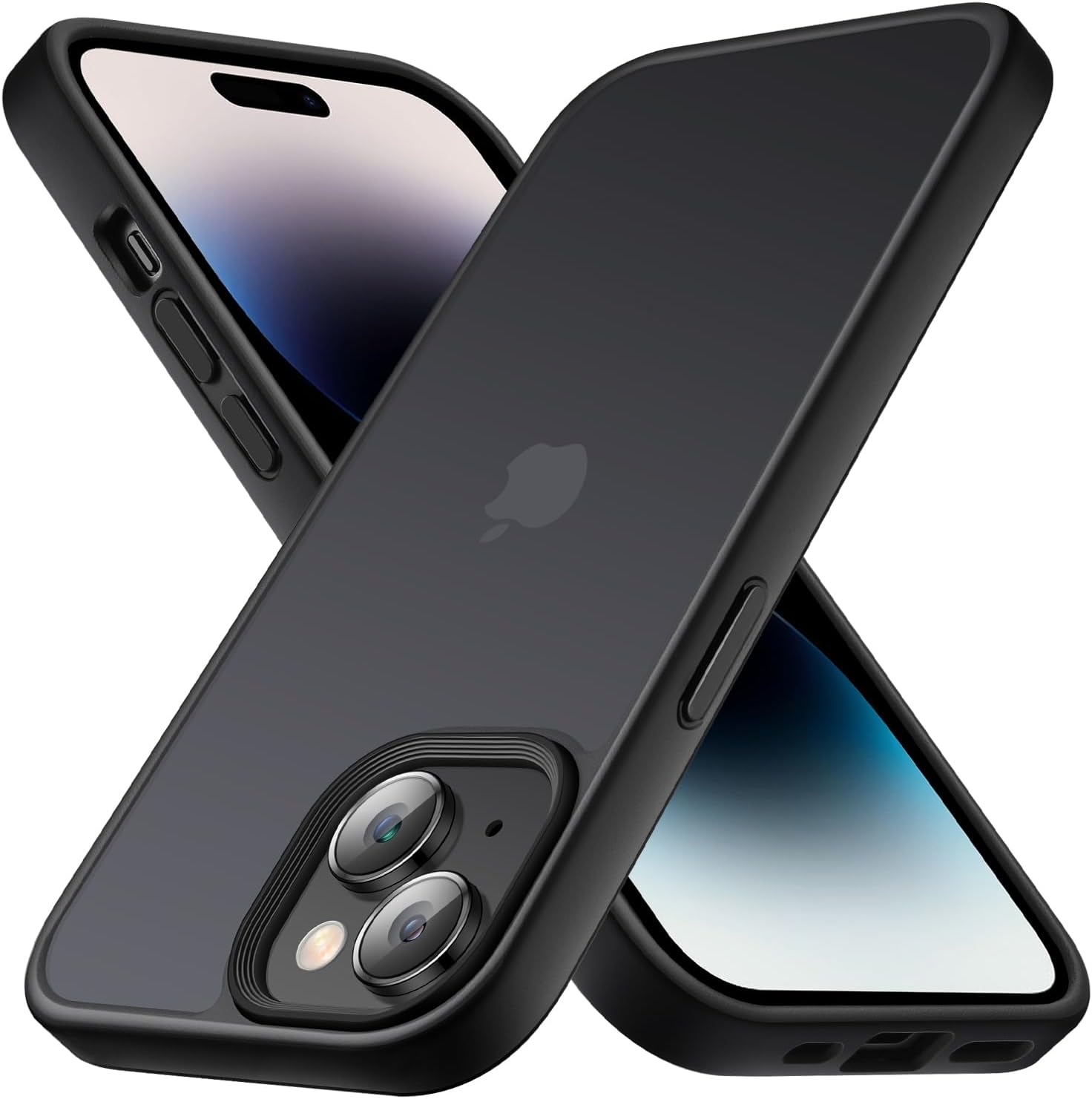 iPhone 15用 半透明耐衝撃ケース 米軍MIL規格 マット ブラック