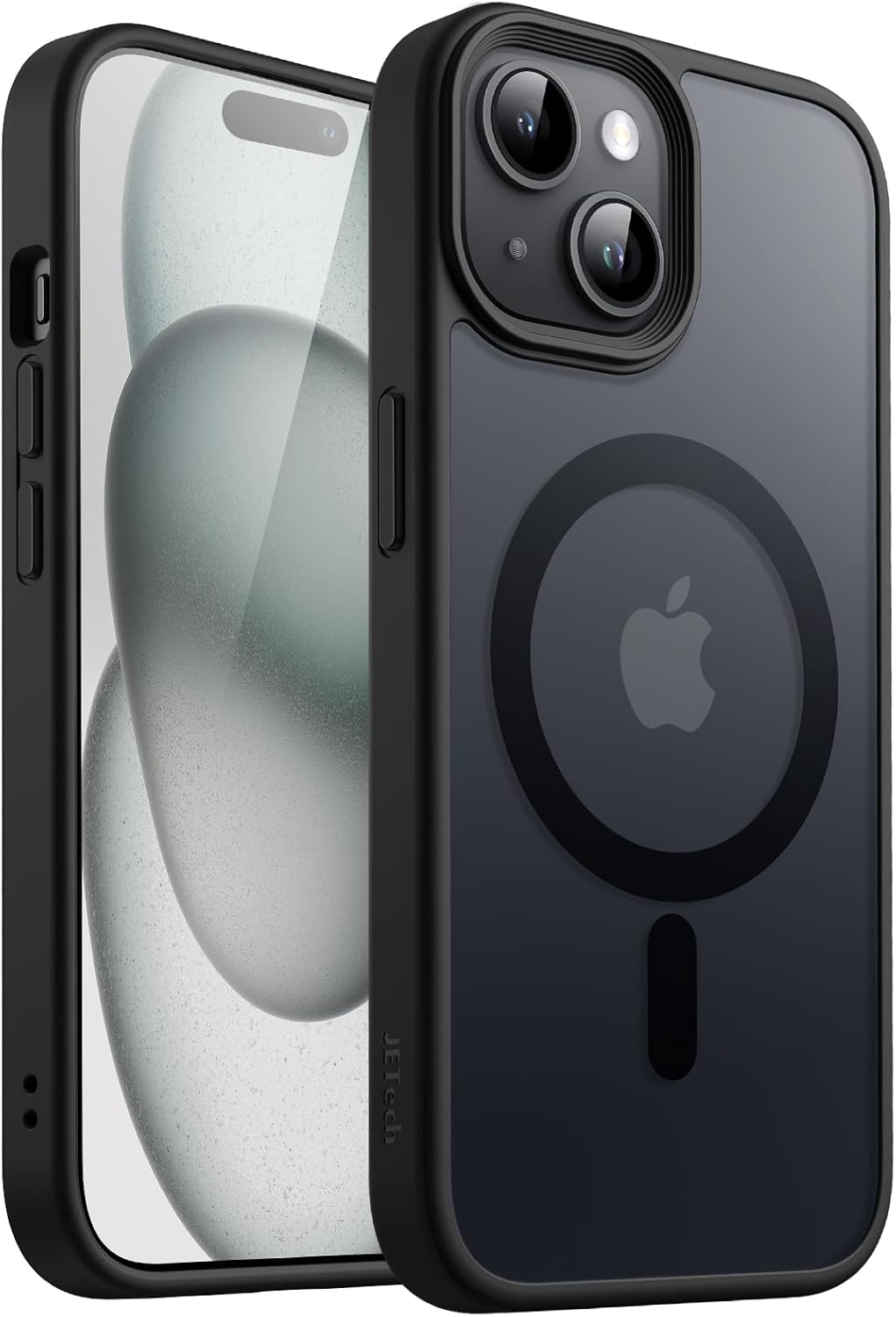iPhone 15用 MagSafe対応 薄型マットケース（半透明・ブラック）