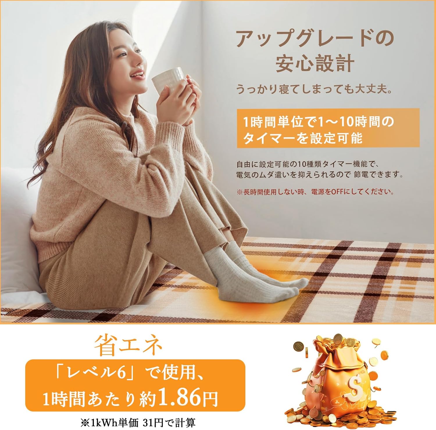 洗える電気毛布 シングル 140×80cm 6段階温度調節 ダニ退治機能付き