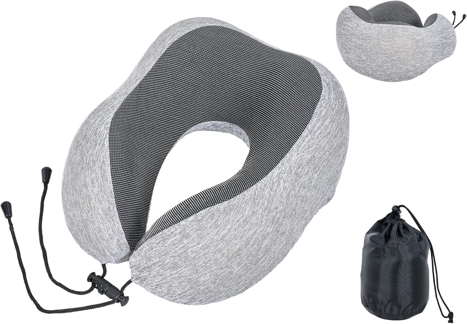 旅行用 ネックピロー メモリーフォーム 超柔らかタイプ 洗濯可能 グレー
