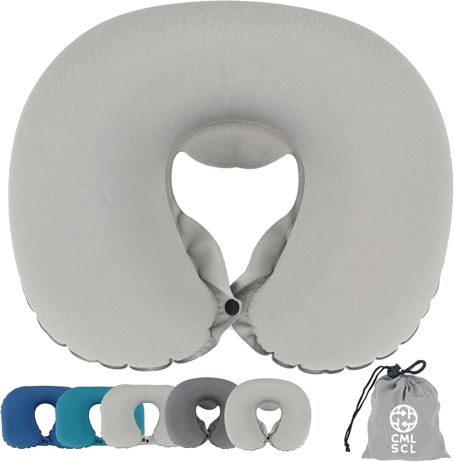 旅行用 U型ネックピロー ダブルバルブ手動エアーピロー 収納ポーチ付き (新型 グレー)