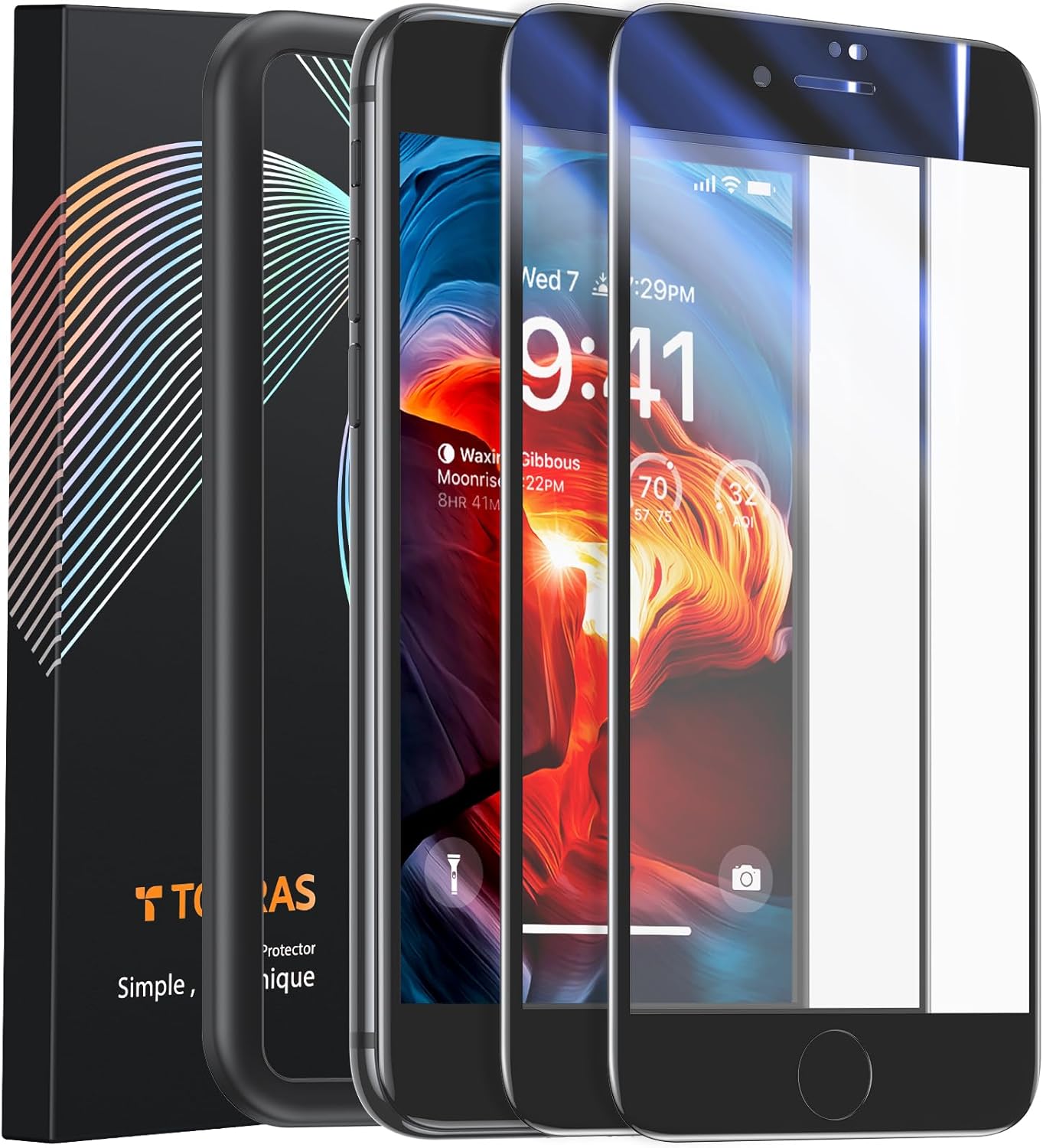 「2024年版 TORRAS iPhone SE3/SE2・iPhone 8/7用 9Hガラスフィルム 2枚セット 全面保護 耐衝撃 ブラック」
