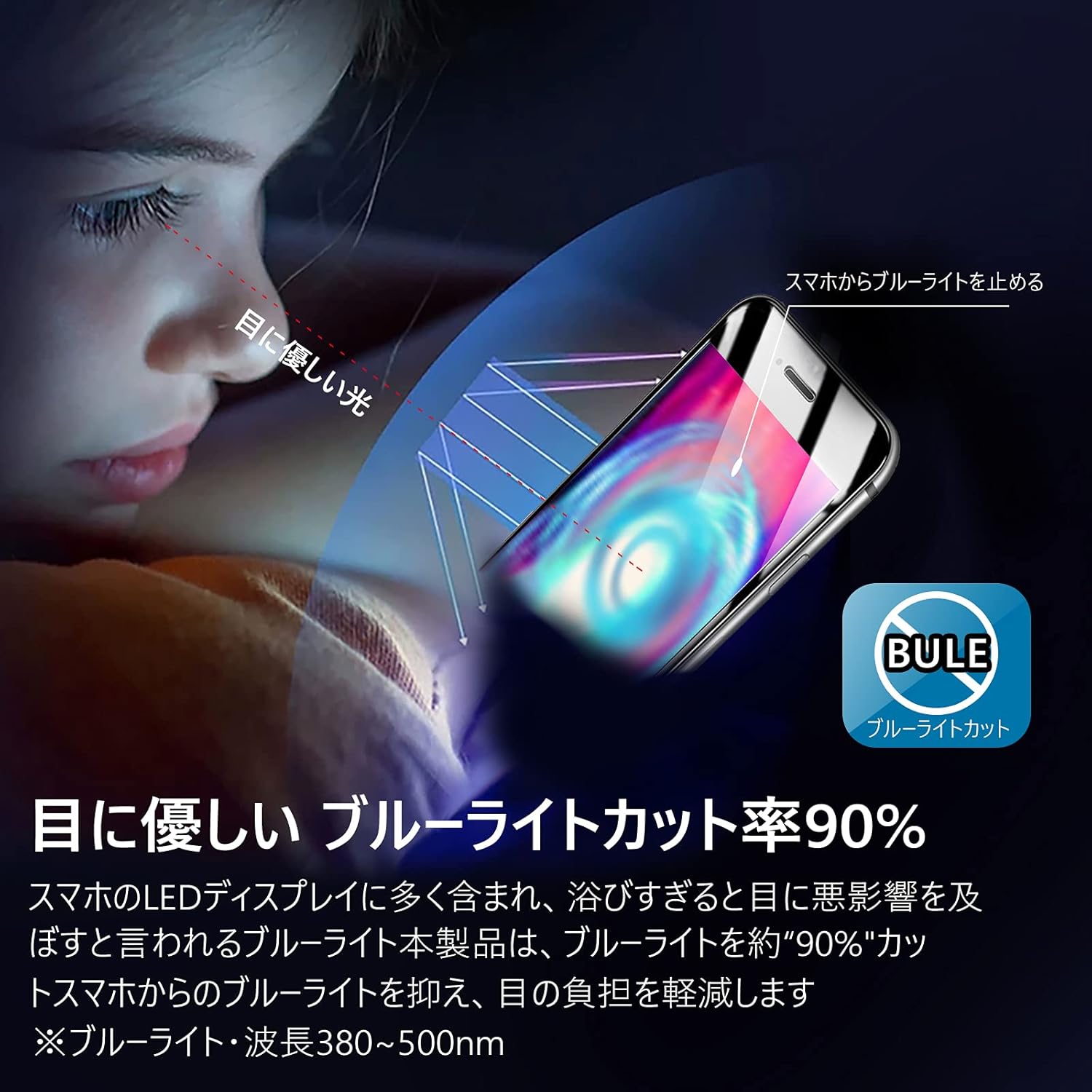 iPhone SE3 第3世代 用 ブルーライトカット 強化ガラス保護フィルム 2枚セット 全面保護