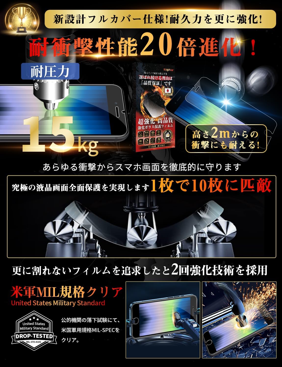 iPhone SE3/SE2/8/7対応 旭硝子製ガラスフィルム 2枚入り 耐衝撃・高透過率・気泡防止