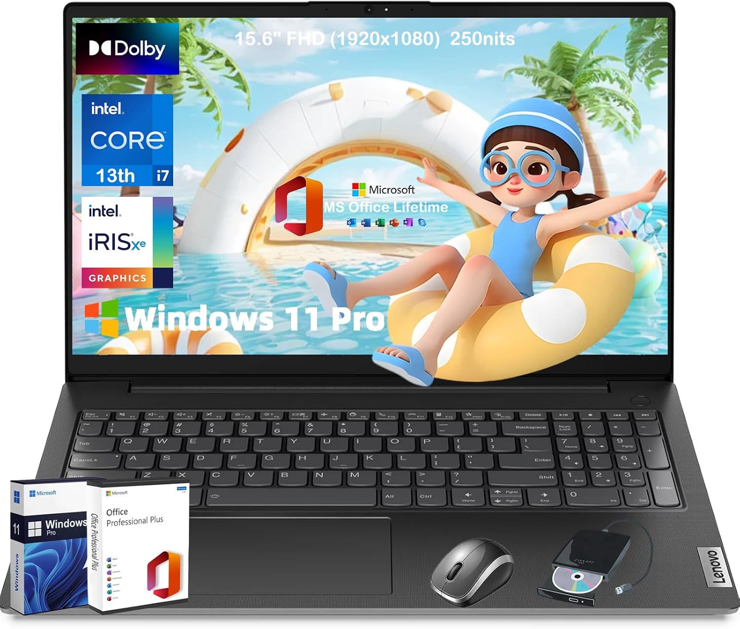 Lenovo V15 ビジネスノートパソコン 15.6インチ FHD、Intel Core i7、16GB RAM、1TB SSD、Windows 11 Pro