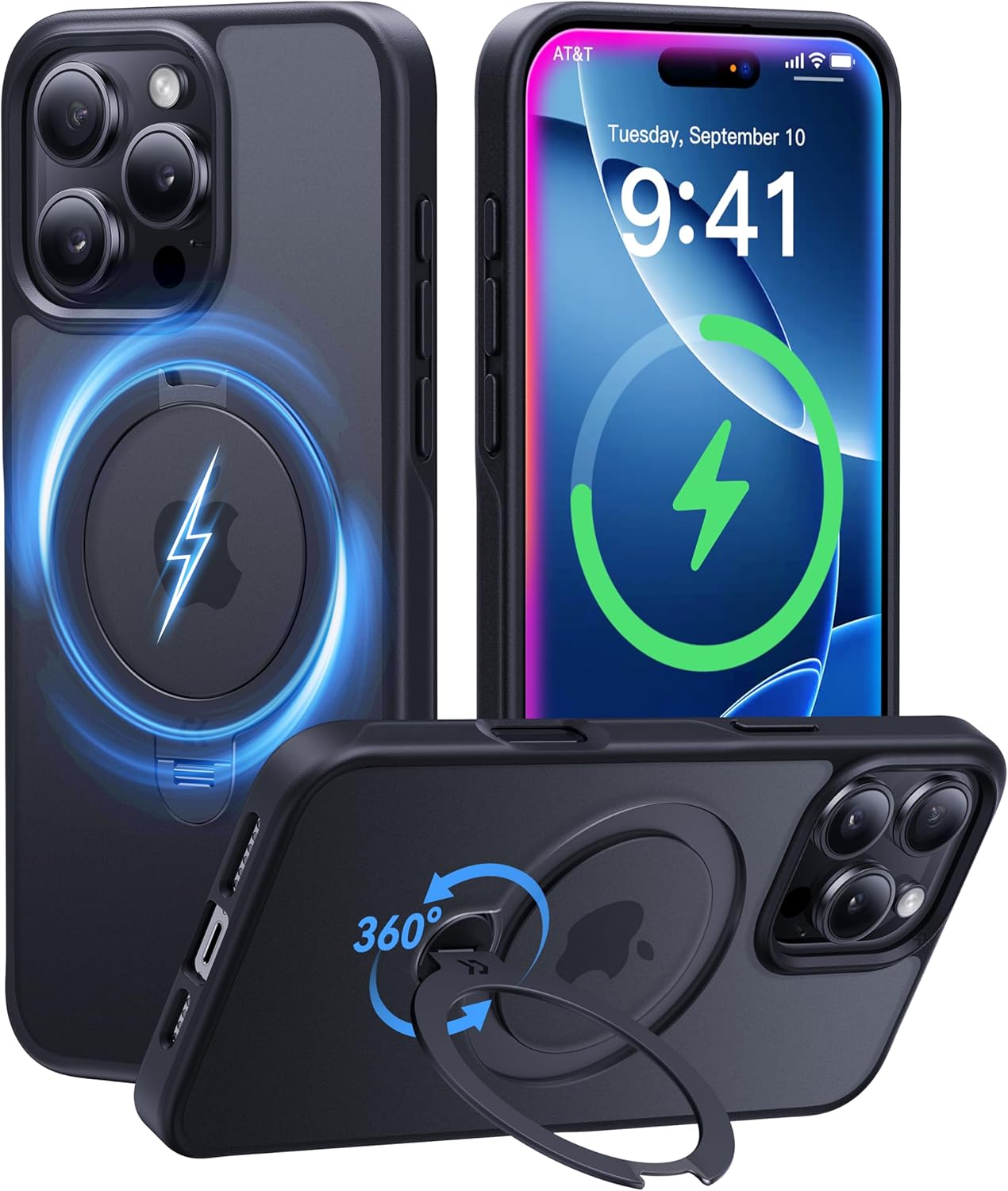iPhone 16 Pro用 マグセーフ対応耐衝撃ケース MagicStand Pro（ブラック）【MIL規格・25W急速充電・指紋防止】