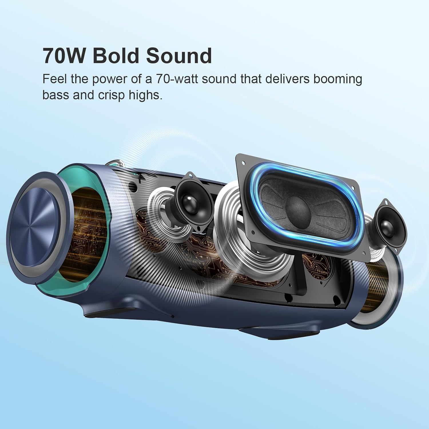 DOSS Extreme Boom Pro D100 70W Bluetoothスピーカー ブラック - IPX6防水・24時間再生・モバイルバッテリー機能付き