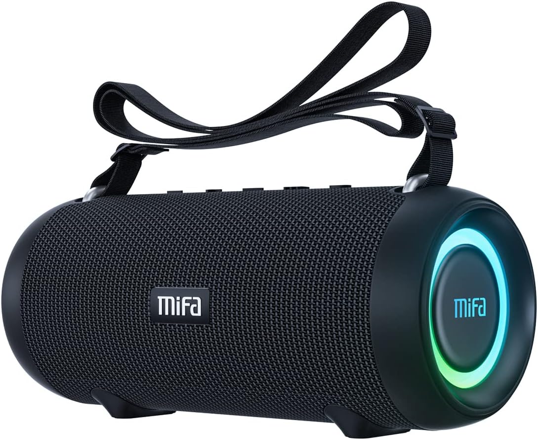 MIFA A90 Bluetoothスピーカー 防水IPX7 60W大音量 RGB LEDライト 30時間再生 ポータブルケース付き