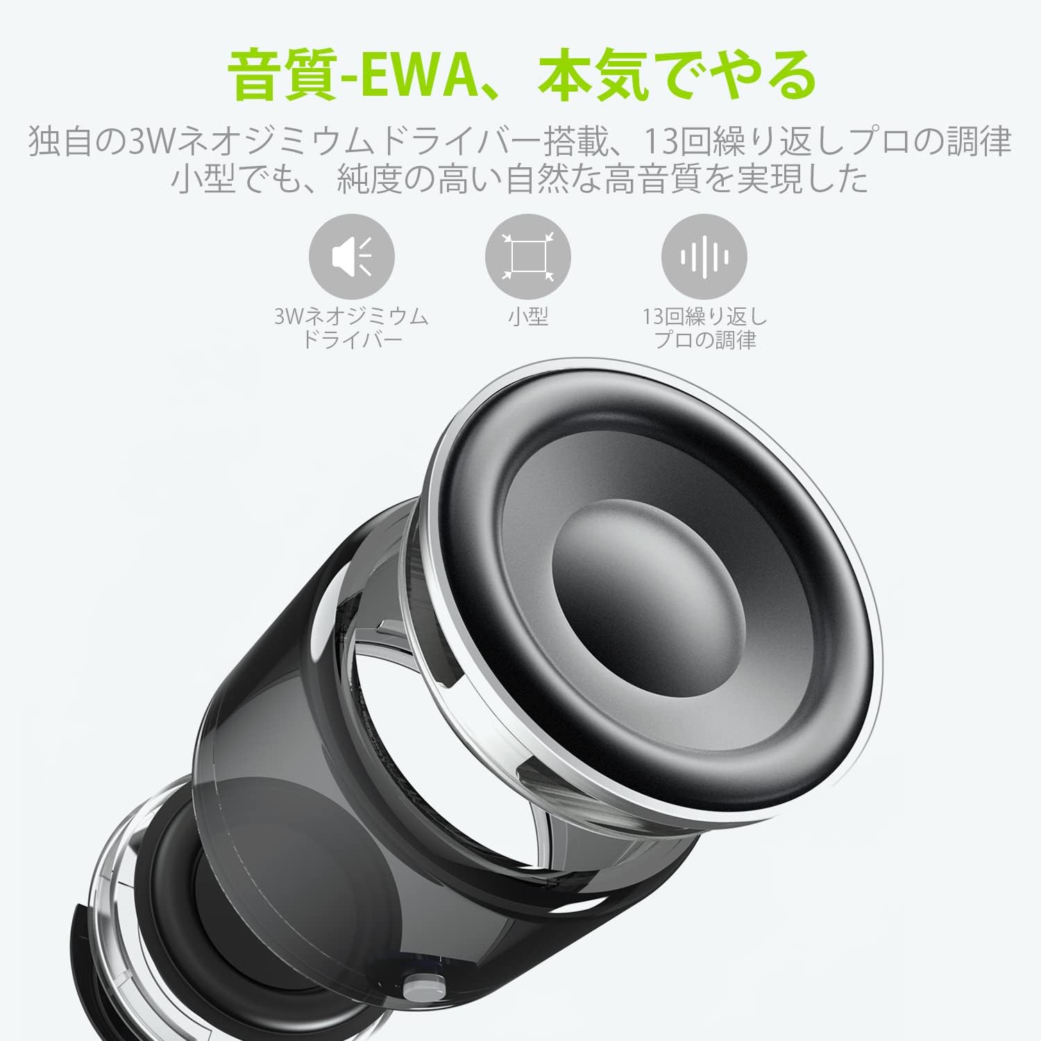 ポータブルスピーカー EWA A106 Bluetooth5.0 EVAキャリングケース付き IP67準拠 12時間再生 ブラック