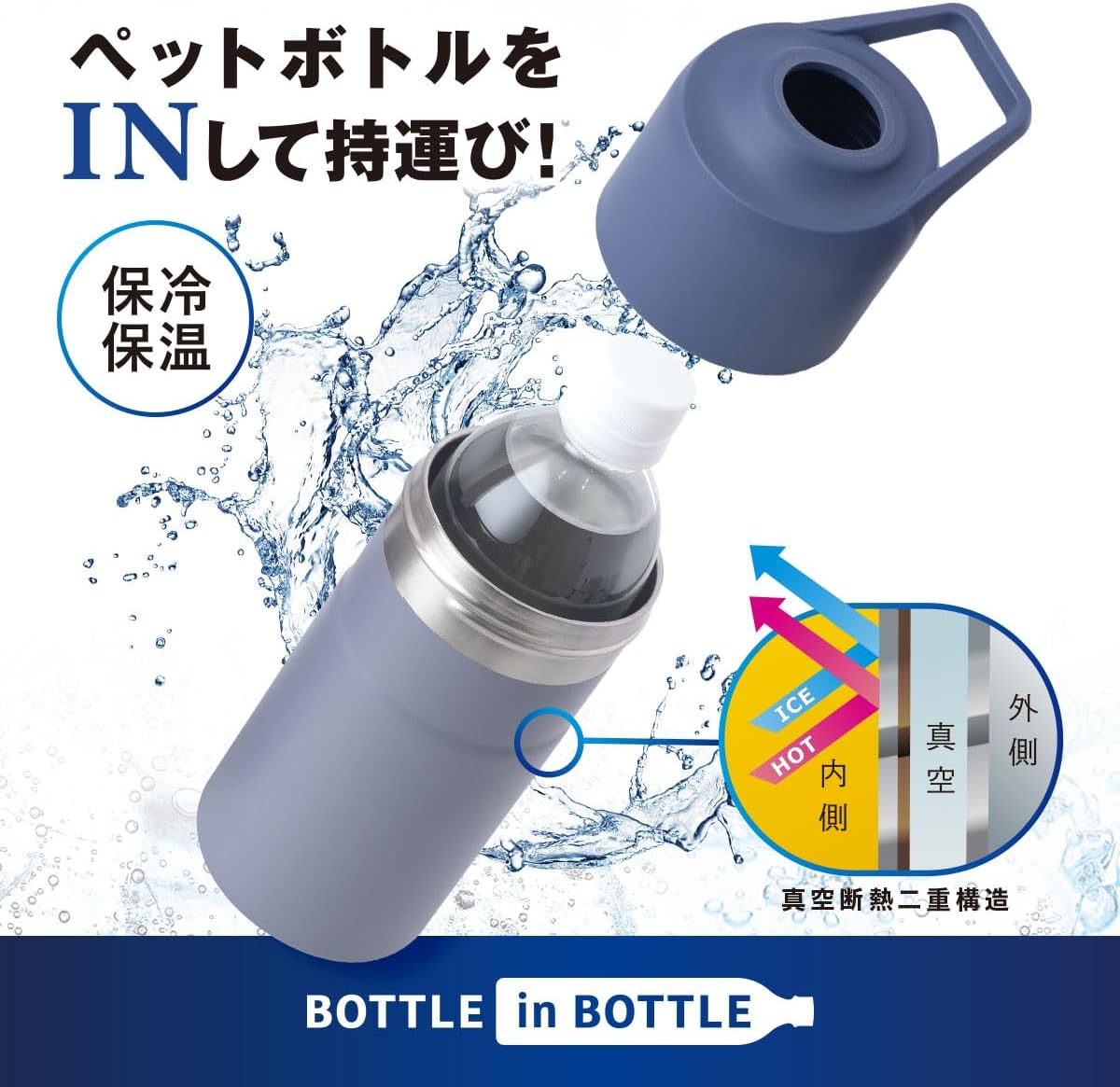 ペットボトルクーラー 真空断熱 500ml・650ml対応 ハンドル付き パープル