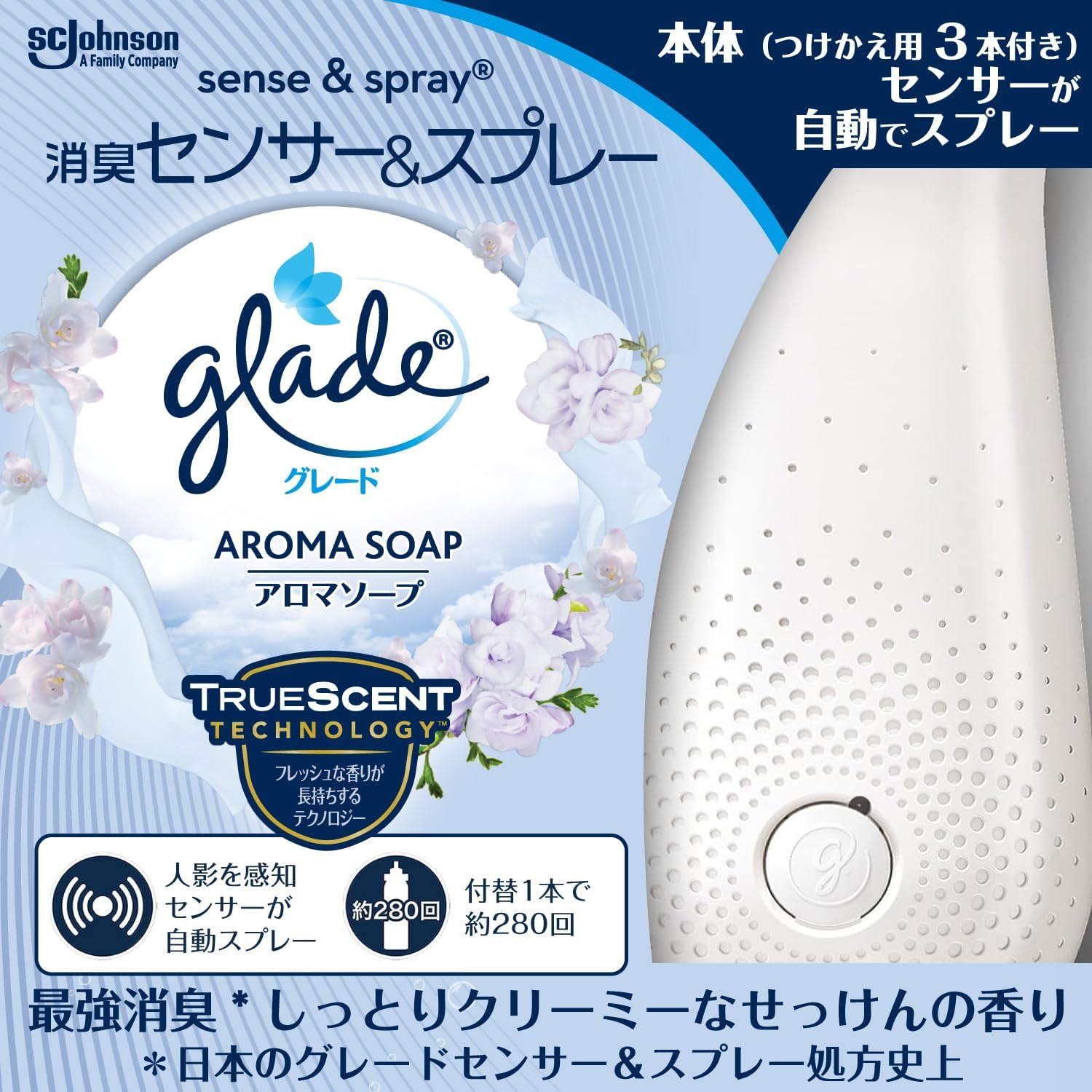 アロマソープの香り 消臭センサー＆スプレー 本体ホルダー+付替用3本セット 18ml×3本 人感芳香剤