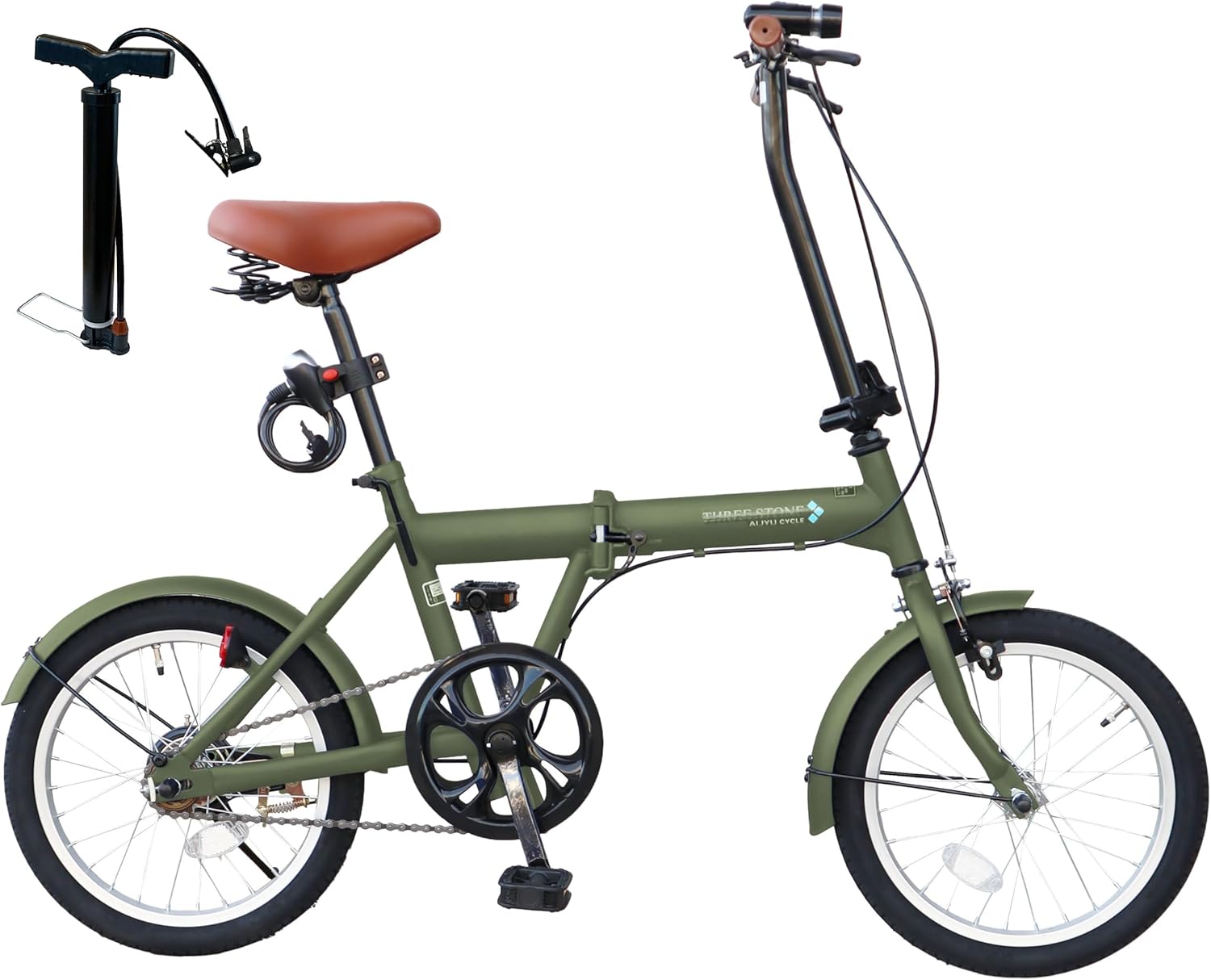 軽量16インチ折りたたみ自転車【空気入れ付き】【ミニベロ・ワイヤーロック・フロントライト】