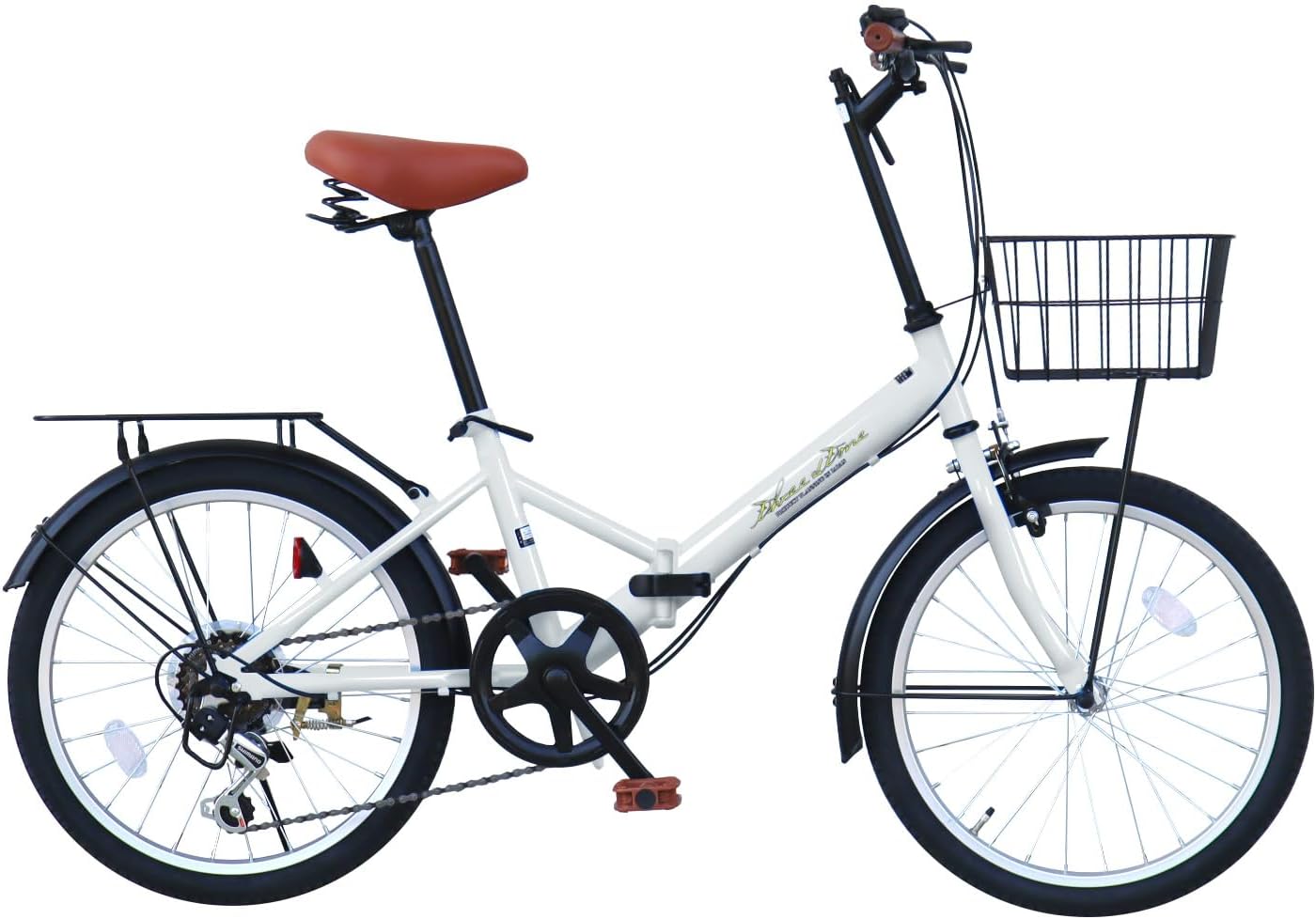 20インチ折りたたみ自転車 THREE STONE AJ-08 シマノ6段変速 カゴ・ライト・ロック・空気入れ付き 通勤・通学用