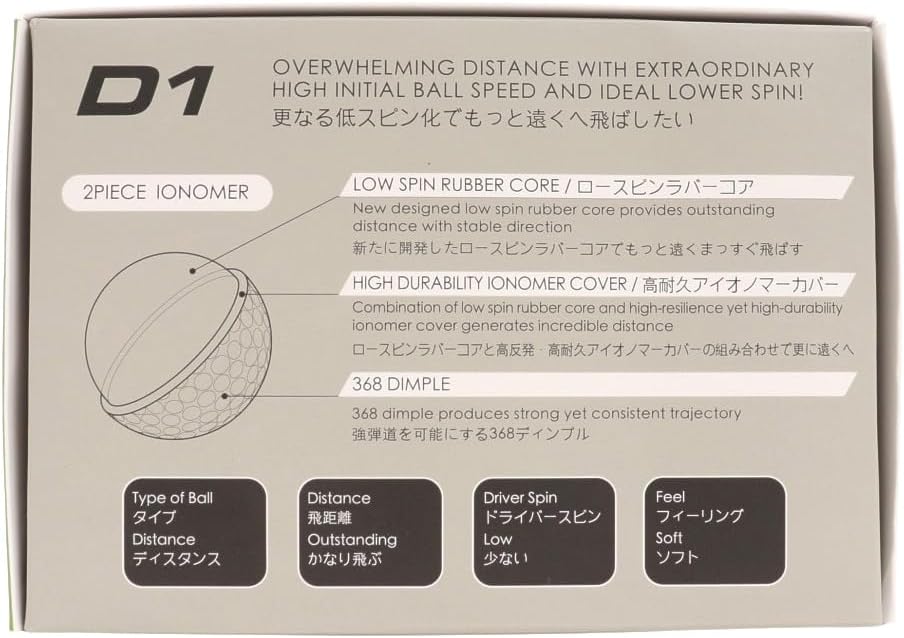 ホンマ D1 ゴルフボール1ダース（12個入）2022年モデル