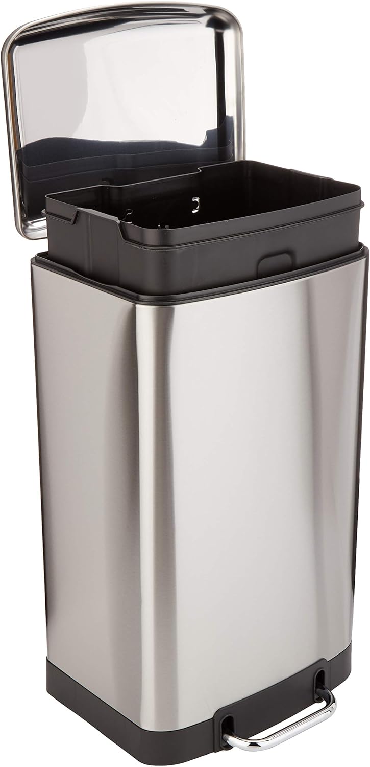ソフトクローズふた付きペダル式スチール製ゴミ箱40L