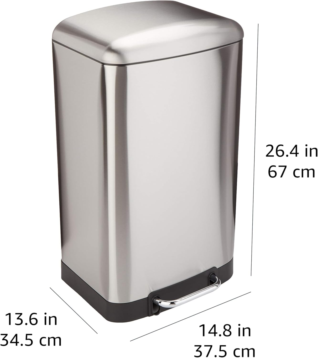 ソフトクローズふた付きペダル式スチール製ゴミ箱40L