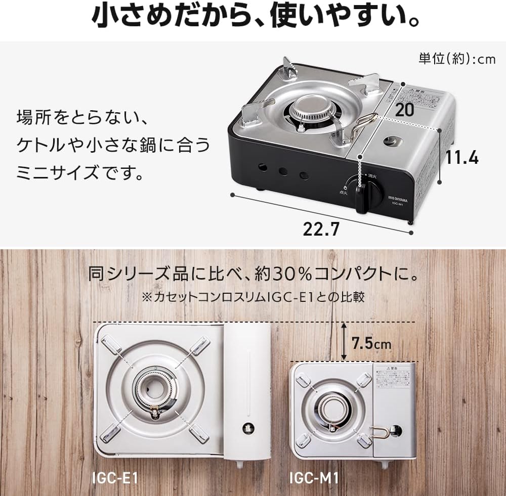 アイリスオーヤマ カセットコンロ ミニ合金鋼 チャコール IGC-M1-H