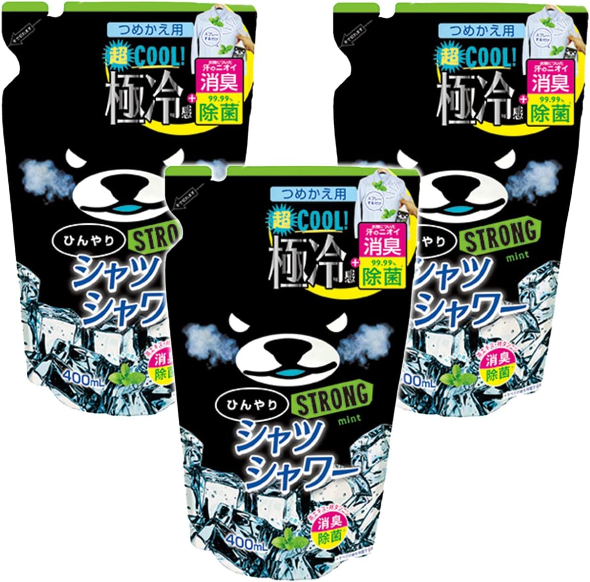 ひんやりシャツシャワー ストロングミント 400ml 詰替用 3個セット【衣類用冷却スプレー】