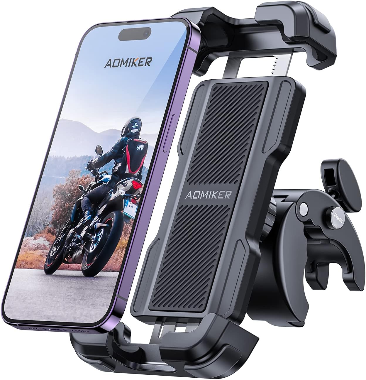 2025年新発売 バイク用スマホホルダー 360度回転 振動吸収 片手操作 iPhone/Android対応 黒