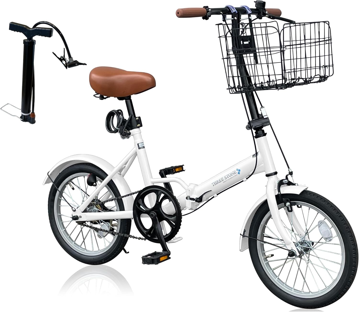 軽量16インチ折りたたみ自転車 ミニベロ 着脱可能カゴ・空気入れ付き [EB-16]