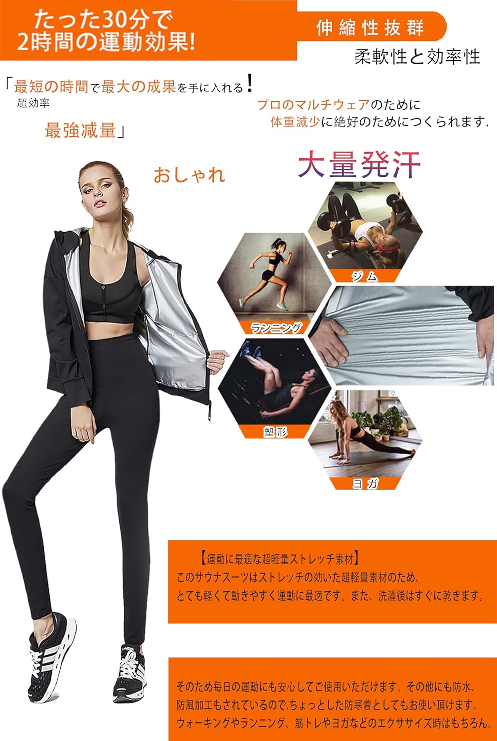 レディースサウナスーツ【ダイエット・トレーニング用】ウインドブレーカー上下セット