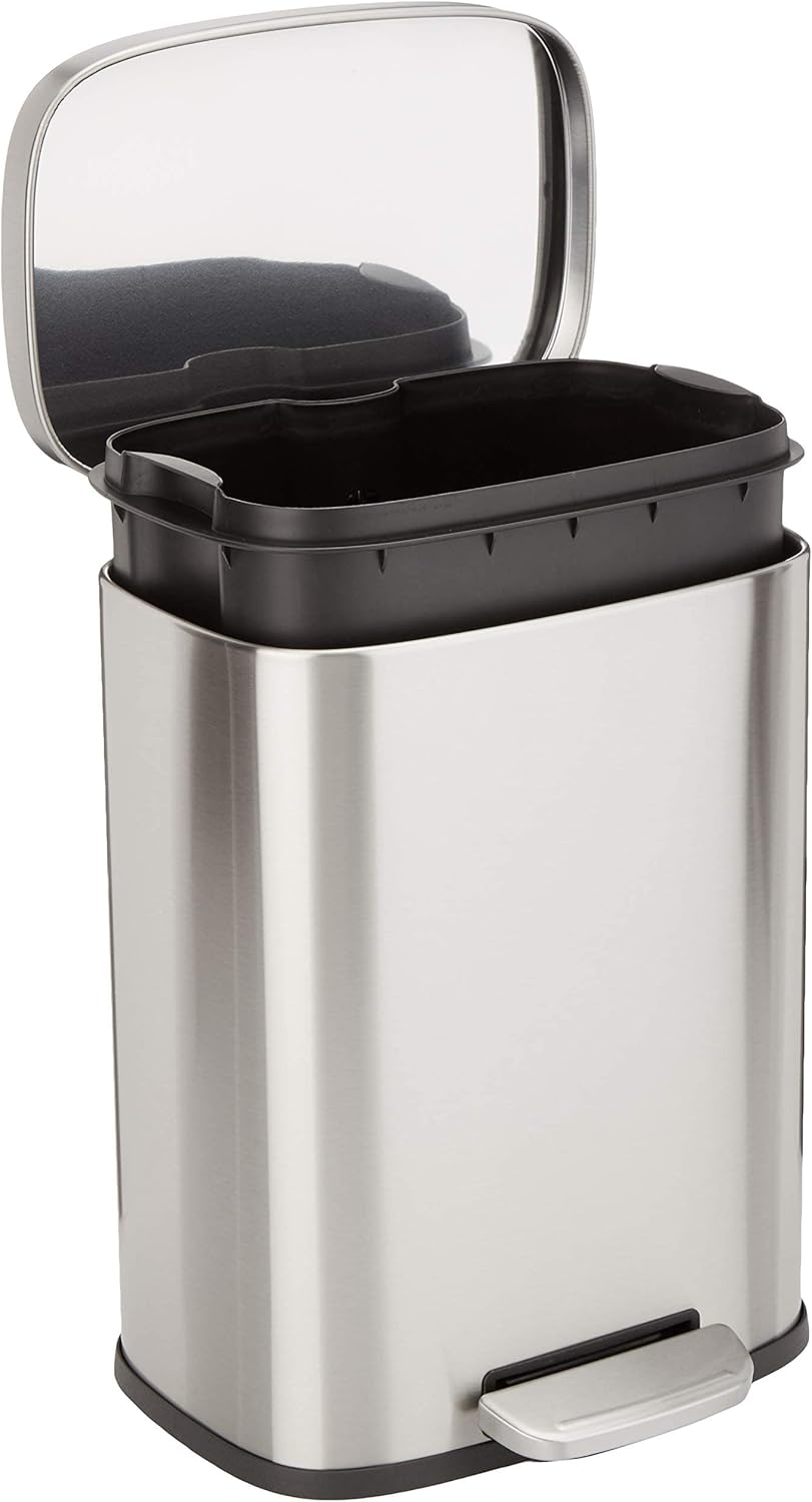 おしゃれなスチール製ペダル付きゴミ箱（12L、ソフトクローズ静音、ふた付き）