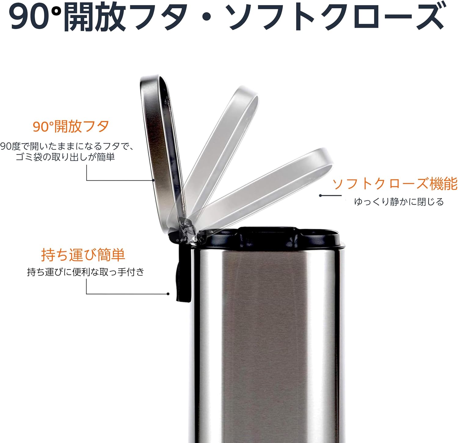 おしゃれなスチール製ペダル付きゴミ箱（12L、ソフトクローズ静音、ふた付き）