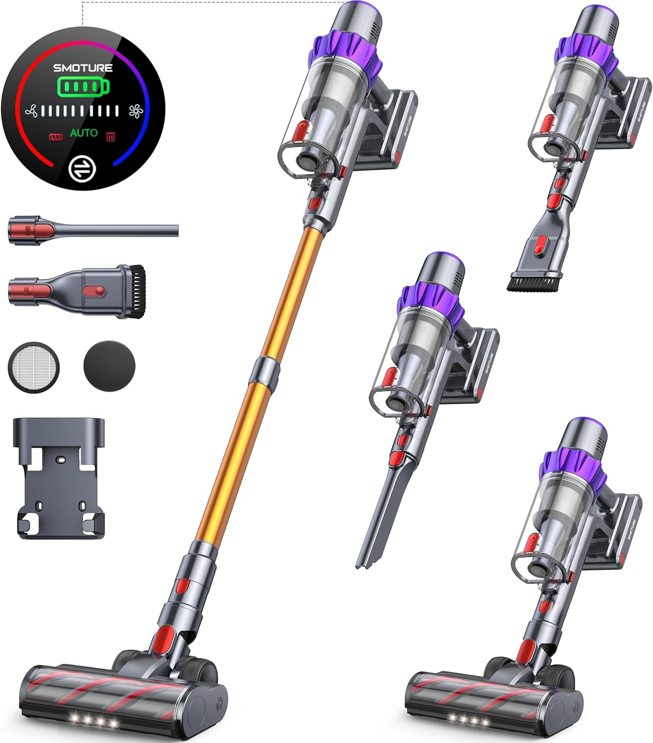 コードレス掃除機【2024革新モデル】自立式・強力吸引45Kpa・55分稼働・7重濾過・着脱式バッテリー・1.5Lダストカップ