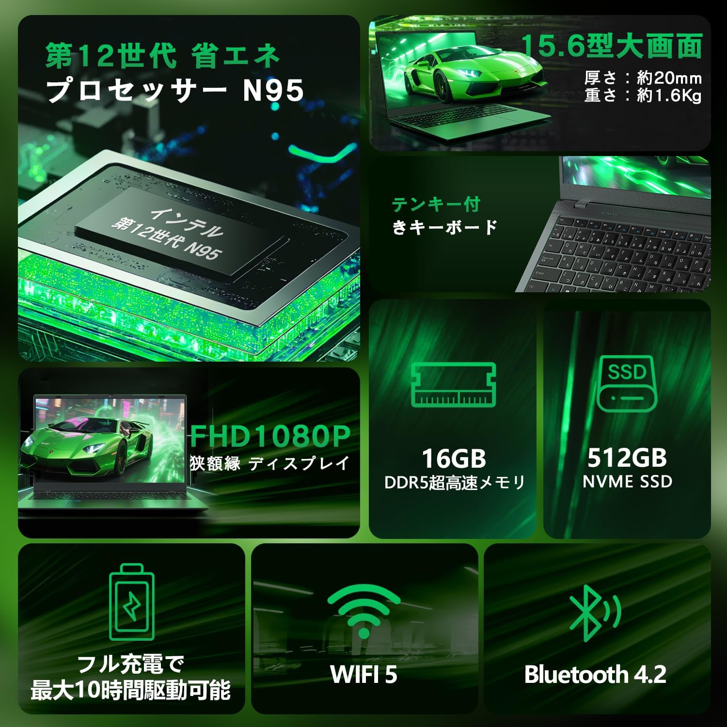 VETESA 15.6インチノートPC【Windows 11 Pro、MS Office 2024搭載】Intel N95、16GBメモリ、512GB SSD、指紋認証、フルHD対応