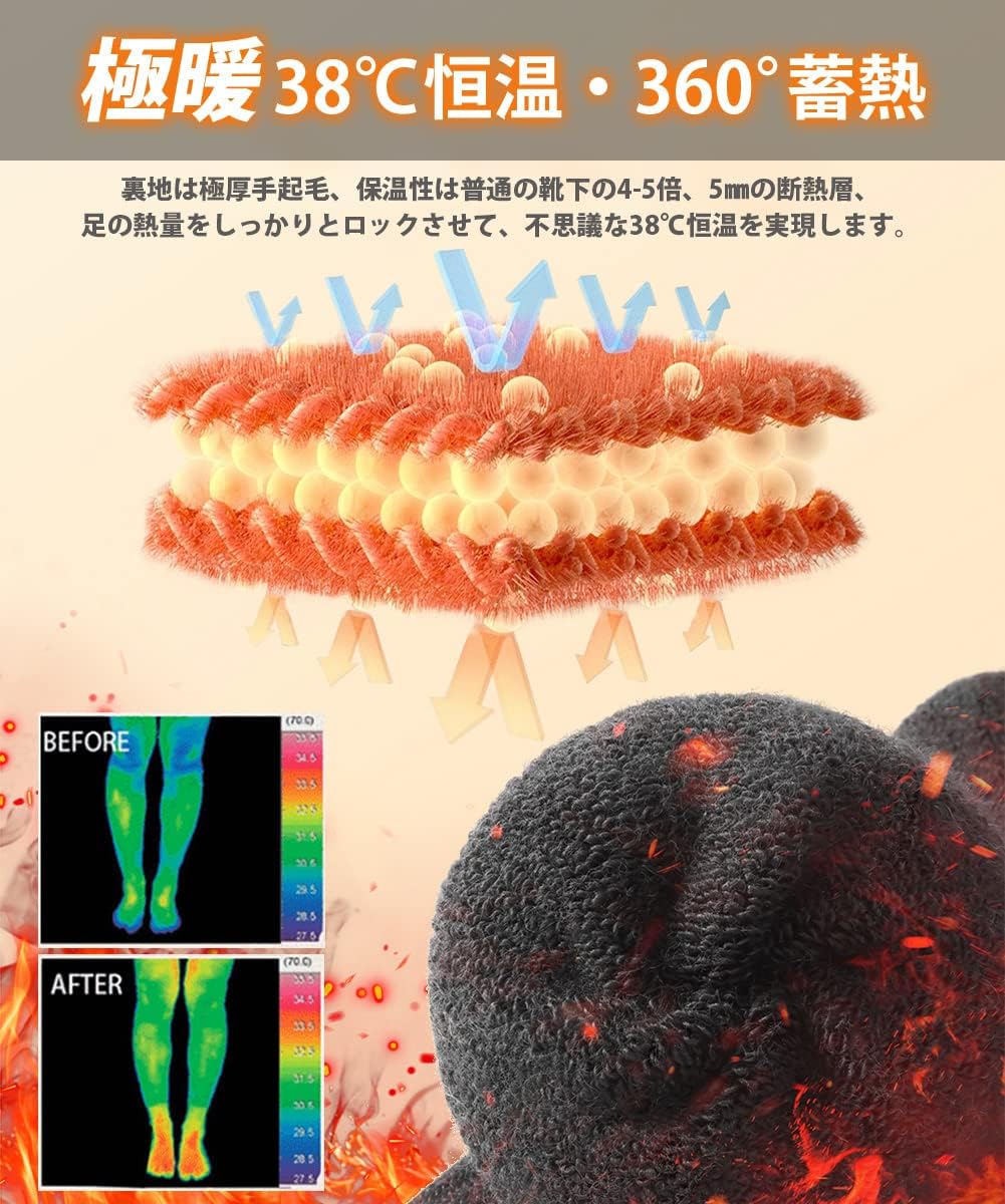 冬のメンズ厚手ウールソックス【極暖38℃・360°蓄熱・防寒・消臭】25-29㎝