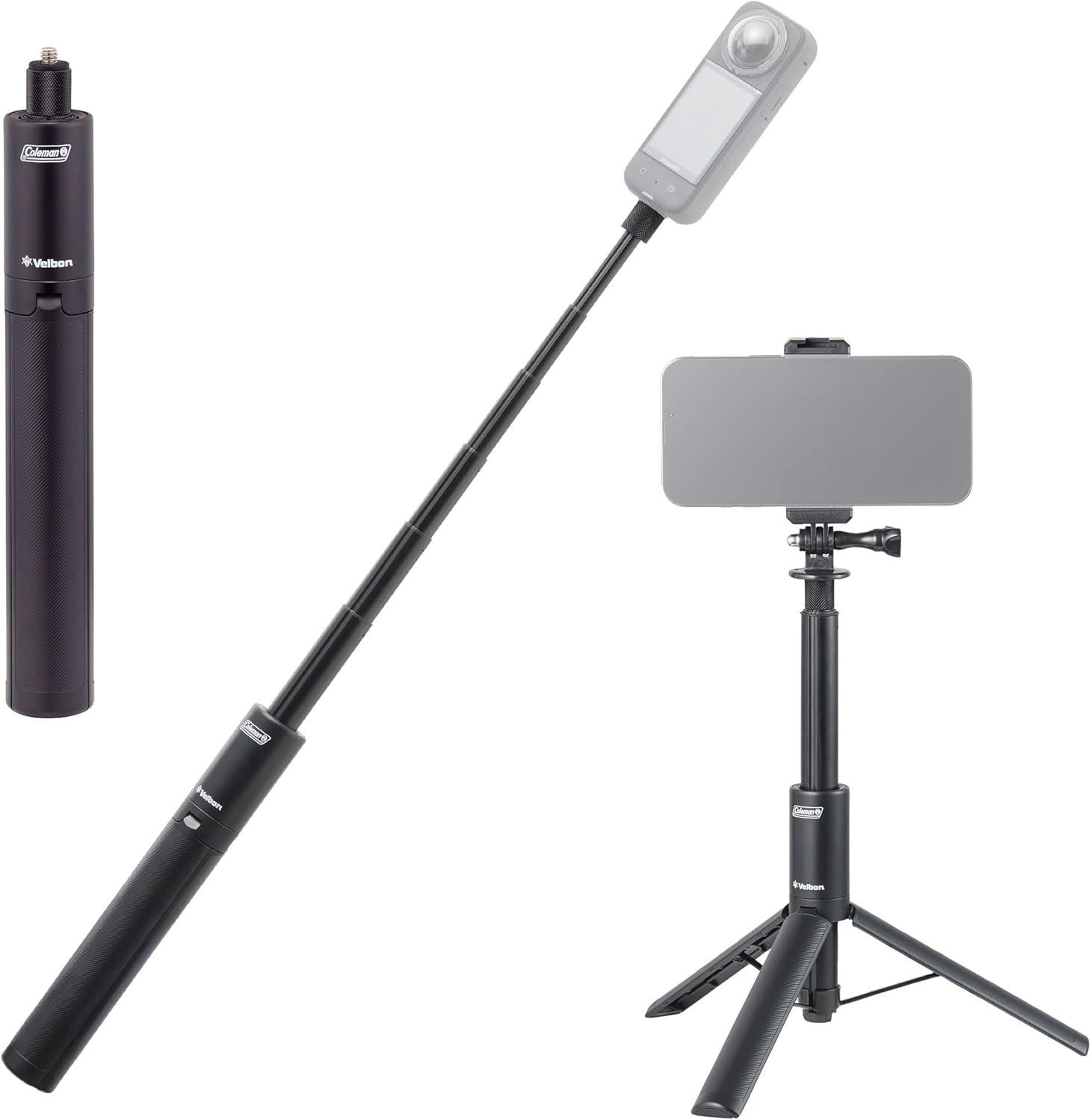 スマホ自撮り用三脚【最長1.2m】Colemanマルチスタンド360・GoProアダプター付き