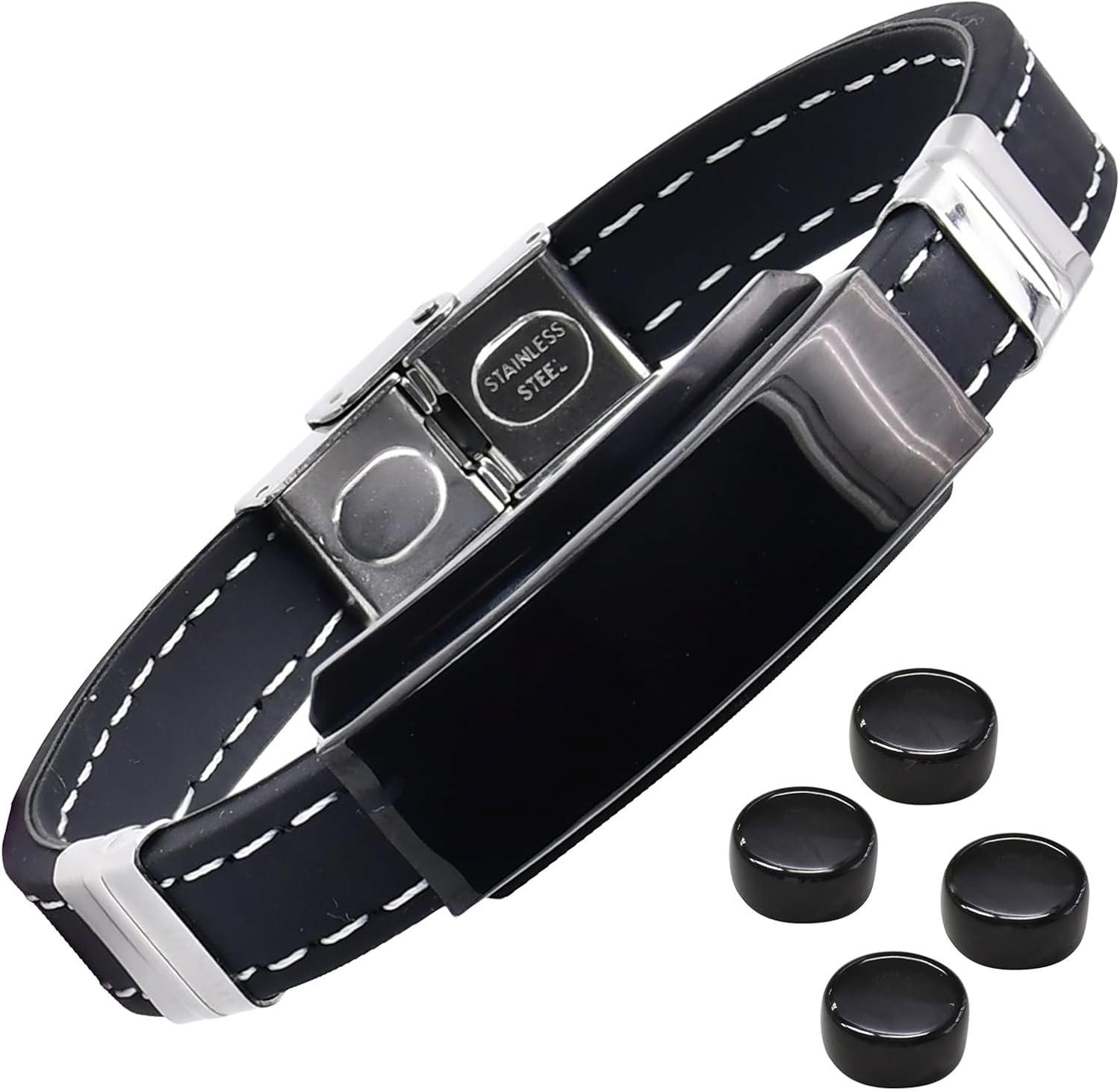 メンズ本革製磁気ブレスレット 静電気除去 ヘマタイトバングル