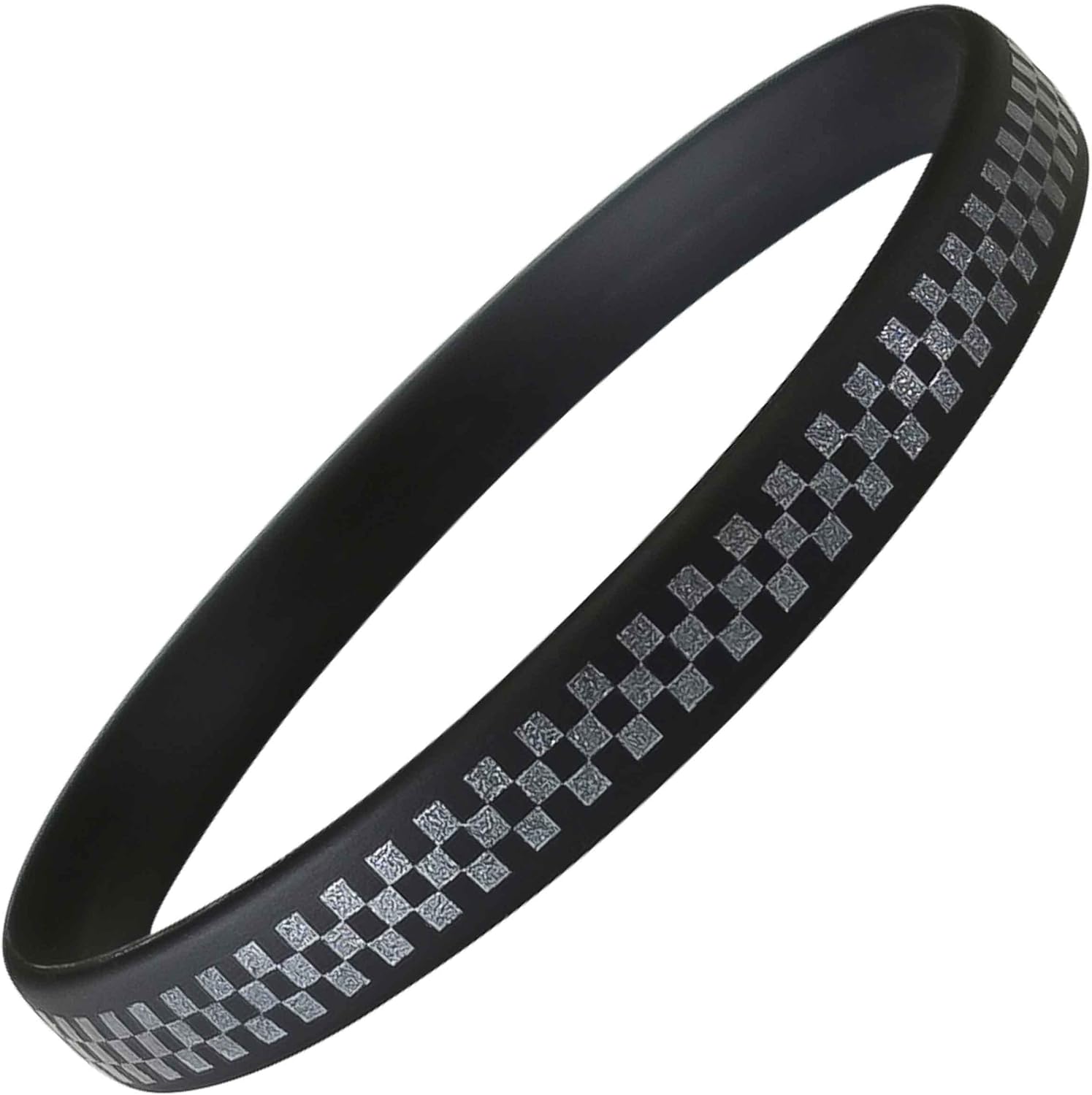 静電気防止 メンズ レディース ブレスレット シリコンバンド (市松模様 ブラックxパール Lサイズ)