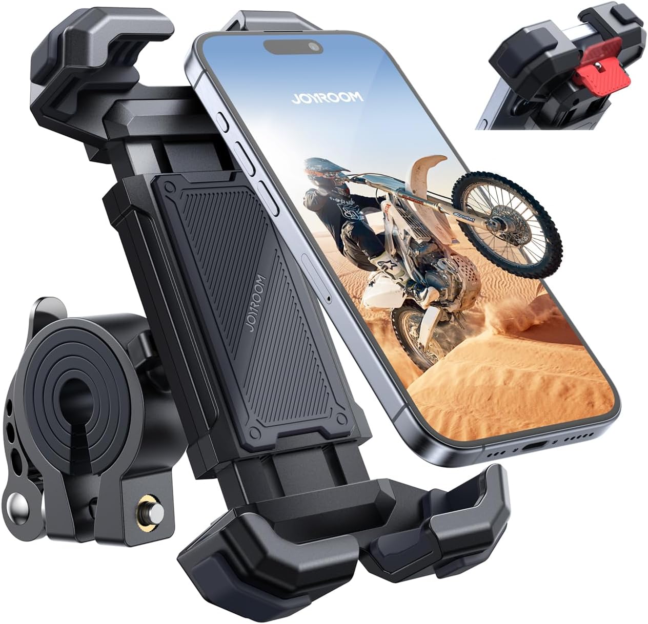 バイク用スマホホルダー 360度回転 簡単取り付け 強力保護
