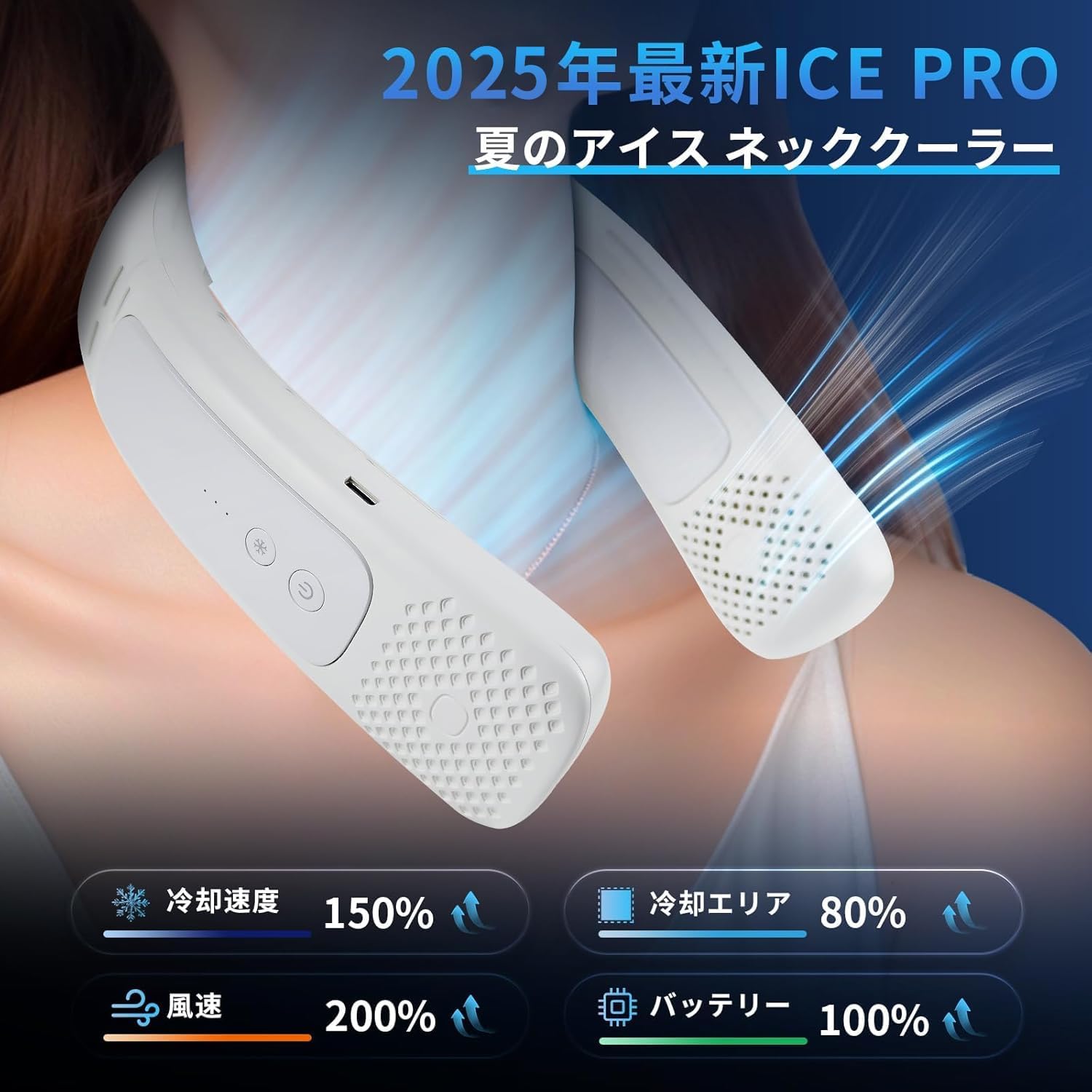 【夏の暑さ対策】携帯型ネッククーラー・扇風機 ハンズフリー冷却ファン