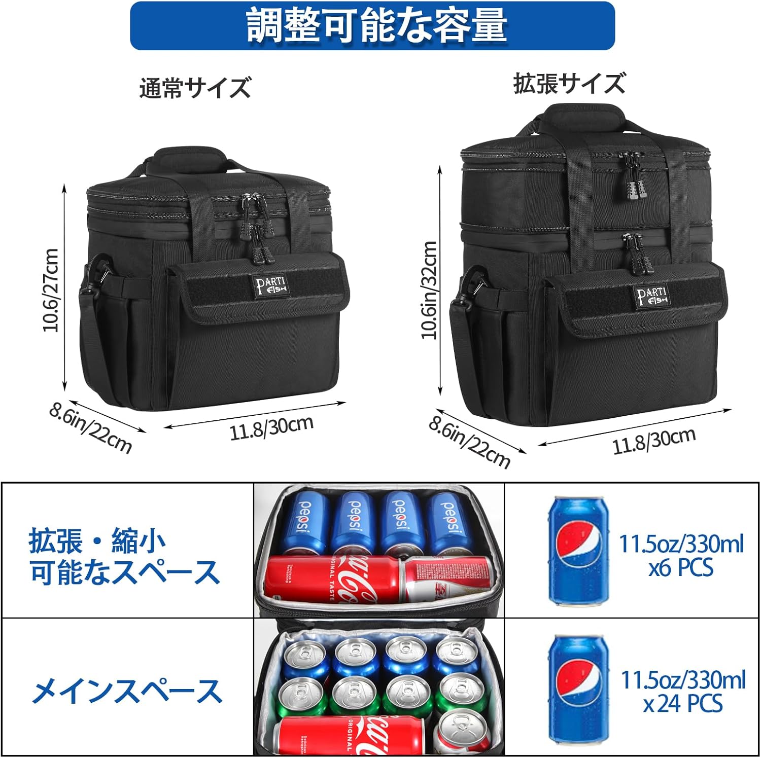 保温・保冷機能付き折りたたみソフトクーラーバッグ 15L/18L 大容量・防水・漏れ防止 - おしゃれなブラック