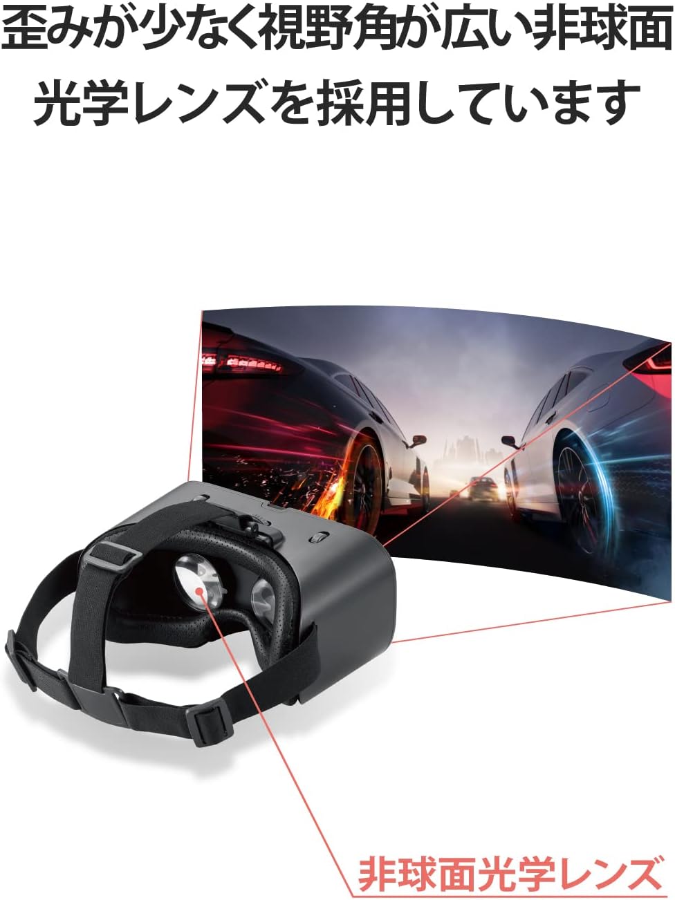 VRゴーグル 360度ピント調整 メガネ対応 非球面レンズ ブラック
