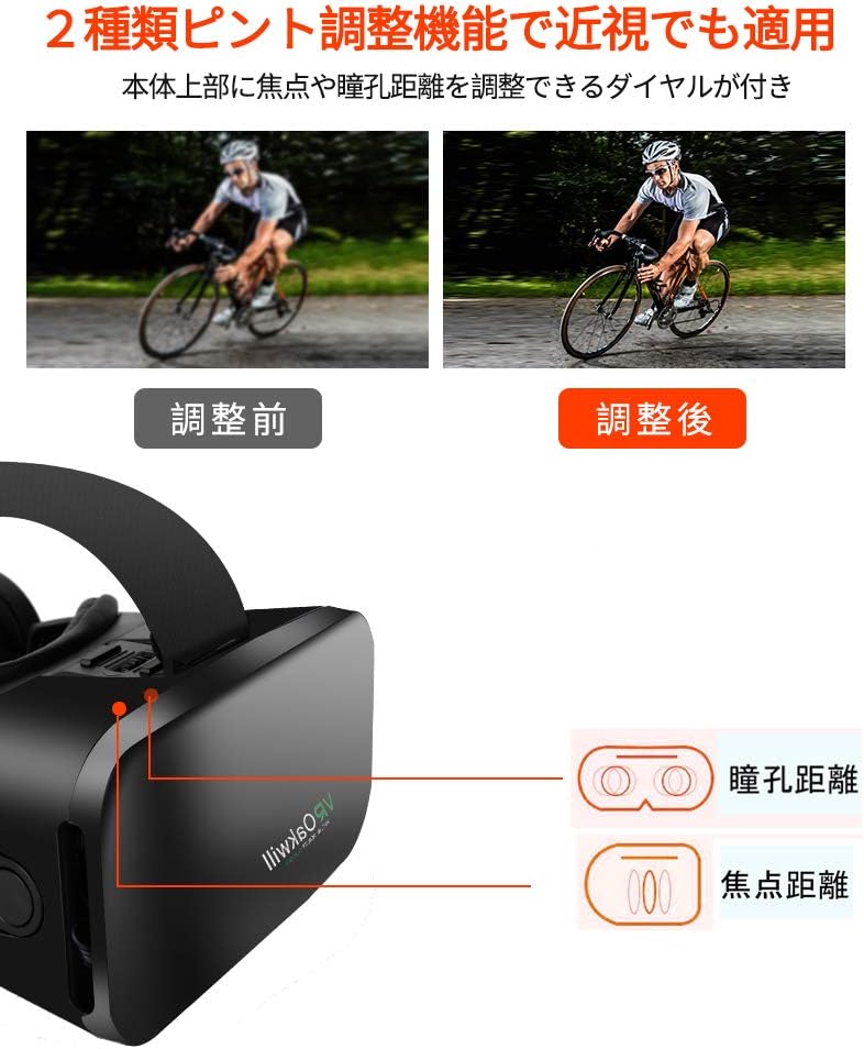 スマホ対応3D VRゴーグル ヘッドホン付き（黒）