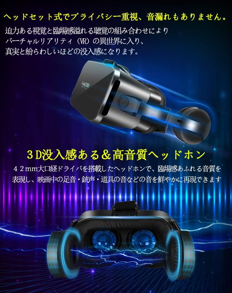 スマホ対応3D VRゴーグル ヘッドホン付き（黒）